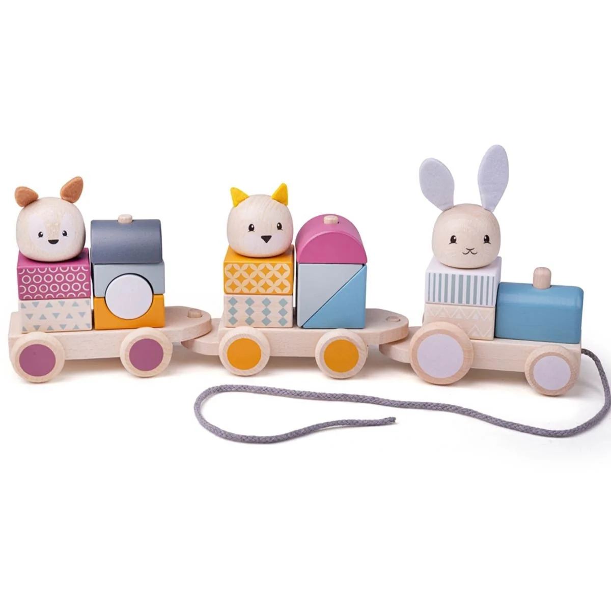 Bigjigs Toys FSC Certified Wooden Activity Pull Along Train for Toddlers