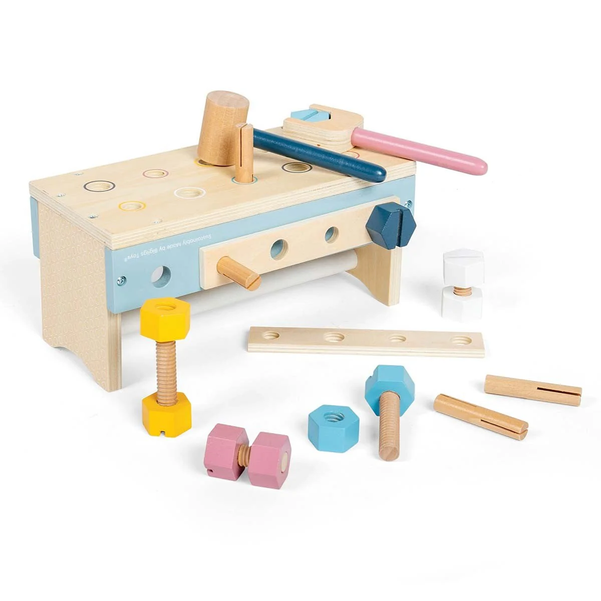 Bigjigs Toys Wooden Toolbox Workbench for Kids by Pretend Play Construction Toy Set