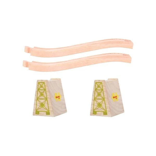 Bigjigs Rail Wooden Railway Ascender/Descender Set with High Level Support Blocks