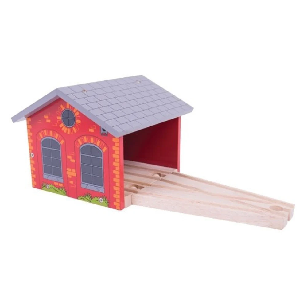 Bigjigs Rail Double Engine Shed Wooden Train Garage for Railway Sets