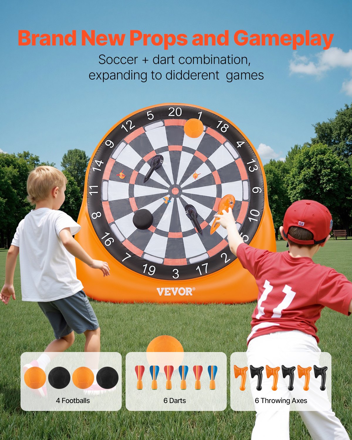Inflatable Soccer Dart Board, over 2 m High Giant Soccer Dart Board with 4 Kick Balls 6 Darts 6 Axe & Air Pump, 3-Min Setup, Ideal for Giant Yard Games, Giant Kick Darts Game, Soccer Dart Game