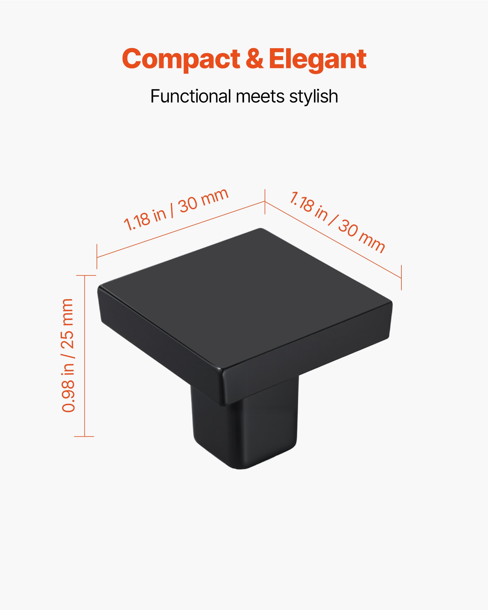 Cabinet Knobs, 10 Pack, 30 mm Black Zinc Alloy Drawer Pulls & Door Handles, Square Kitchen Solid Knobs Dresser Handles, Cupboard Hardware with Screws for Kitchen Bathroom Closet Cabinets Drawers