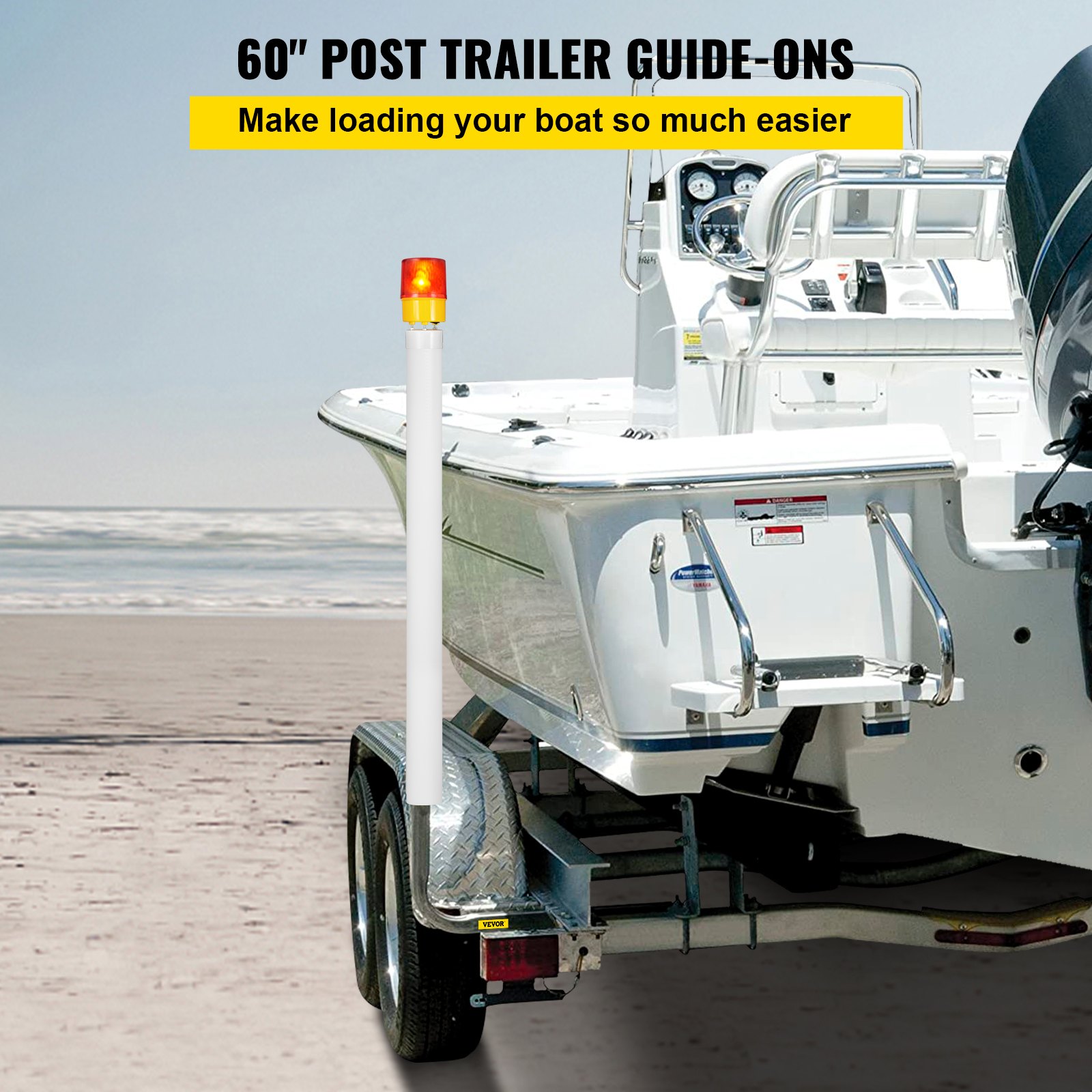 Boat Trailer Guide-on, 60\", 2PCS Steel Trailer Post Guide on, with LED-Lighted PVC Tube Covers, Mounting Hardware Included, for Ski Boat, Fishing Boat or Sailboat Trailer