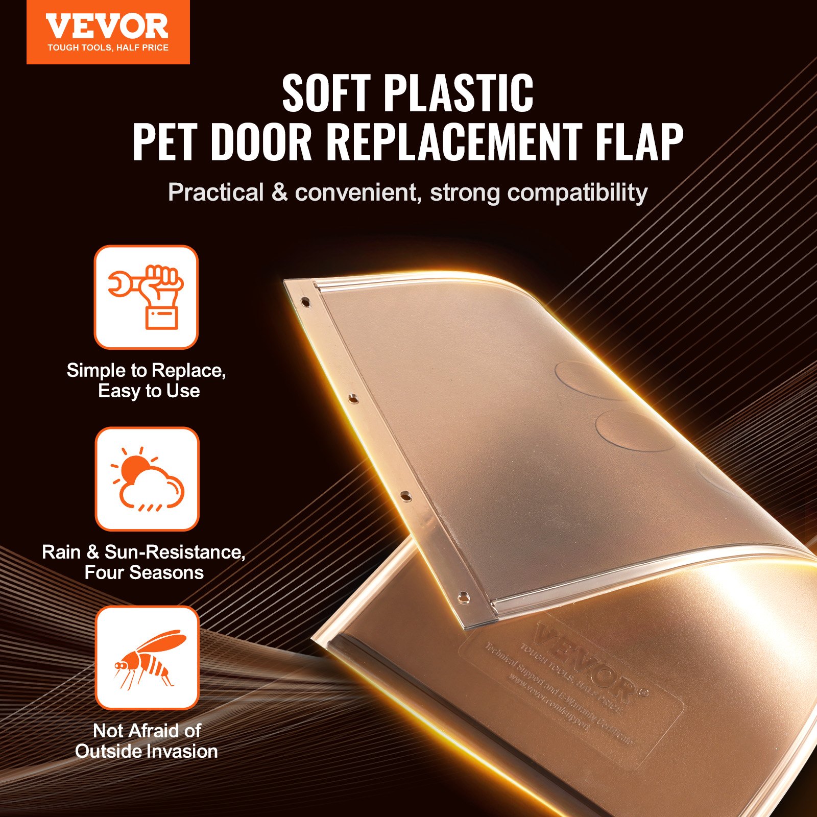 Pet Door Replacement Flap, Compatible with Flap Pet Doors, Measures 26.04 x 41.28 cm Longer Lasting, Weather-proof, Thickened PVC Dog Door Replacement Flap with Long Magnetic Strip (L)
