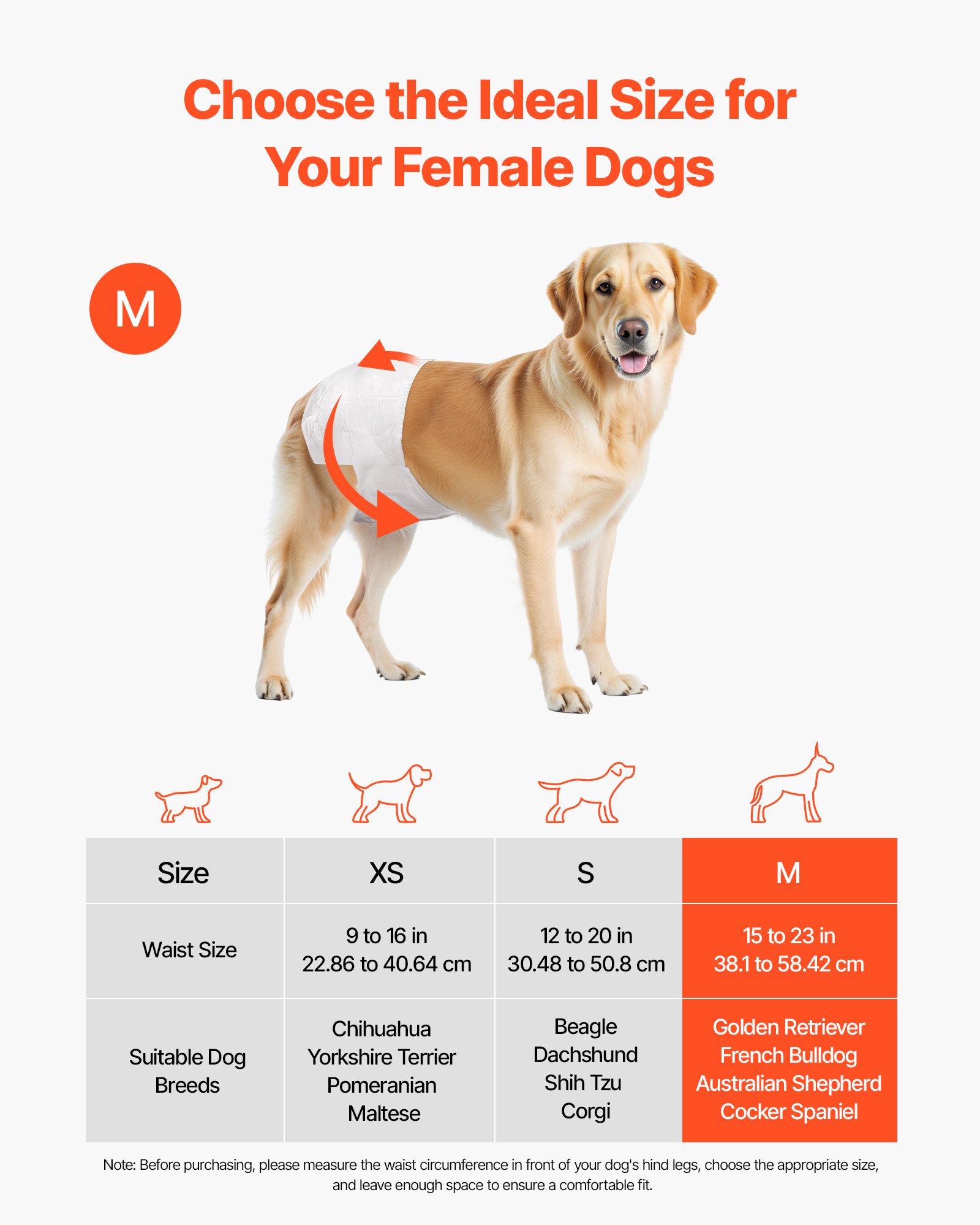 Disposable Dog Diapers, Super Absorbent Female Dog Diapers, 360° Leak-Proof Female Doggy Pet Diaper with Wetness Indicator for Heat Period, Training, Incontinence - M, 96 Count (2 Packs of 48)