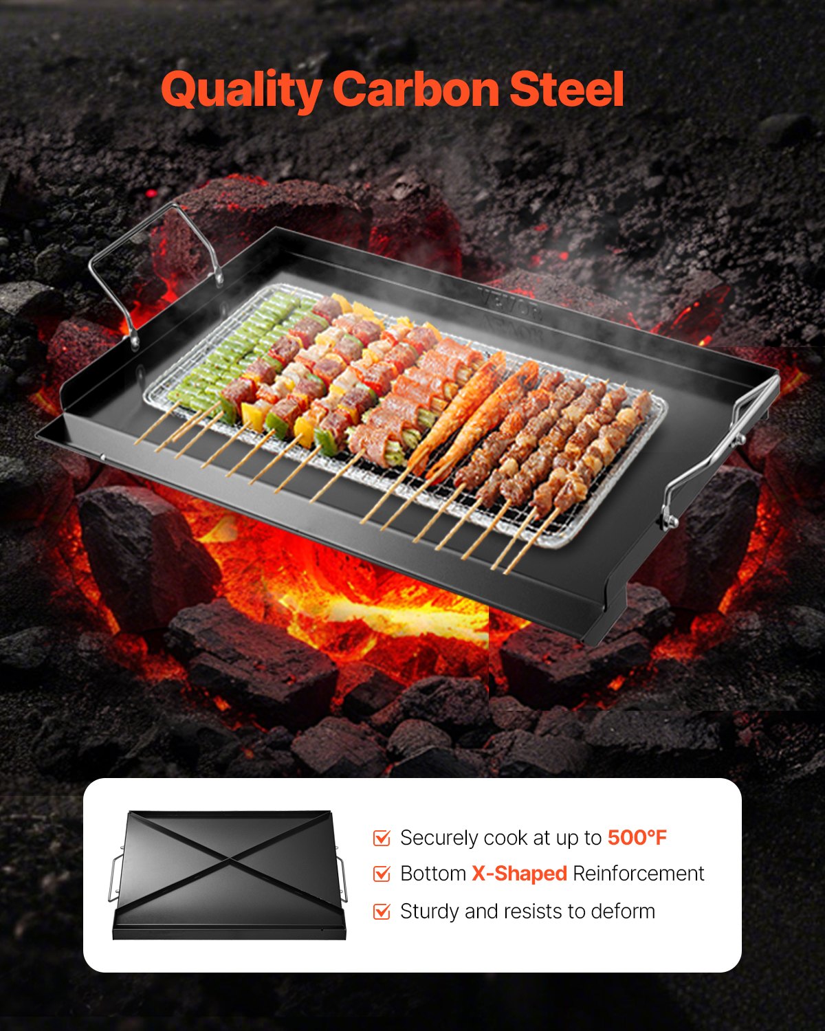 Carbon Steel Griddle, 24x16 inch Universal Flat Top Rectangular Plate, Gas Grill Griddle for BBQ Grill, Teppanyaki, Portable Family Cookware with Handle, for Camping Tailgating Party