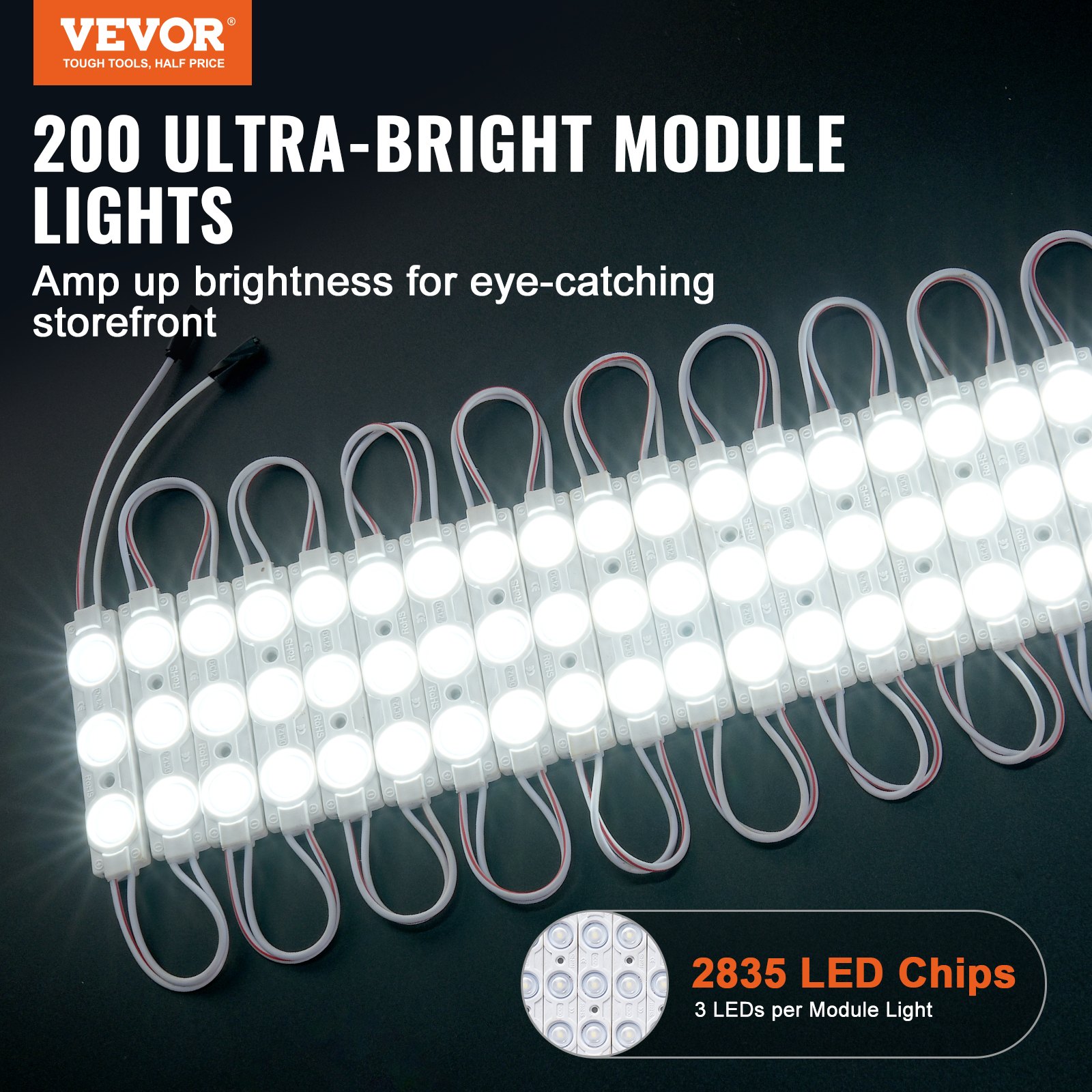 200PCS LED Storefront Lights, 103 ft DC 12V, LED Module Lights, 2835 SMD 3-LED 1.5W Window Lights with Tape Adhesive Backside, for Business Store Window Advertising Letter Signs, IP68 Waterproof