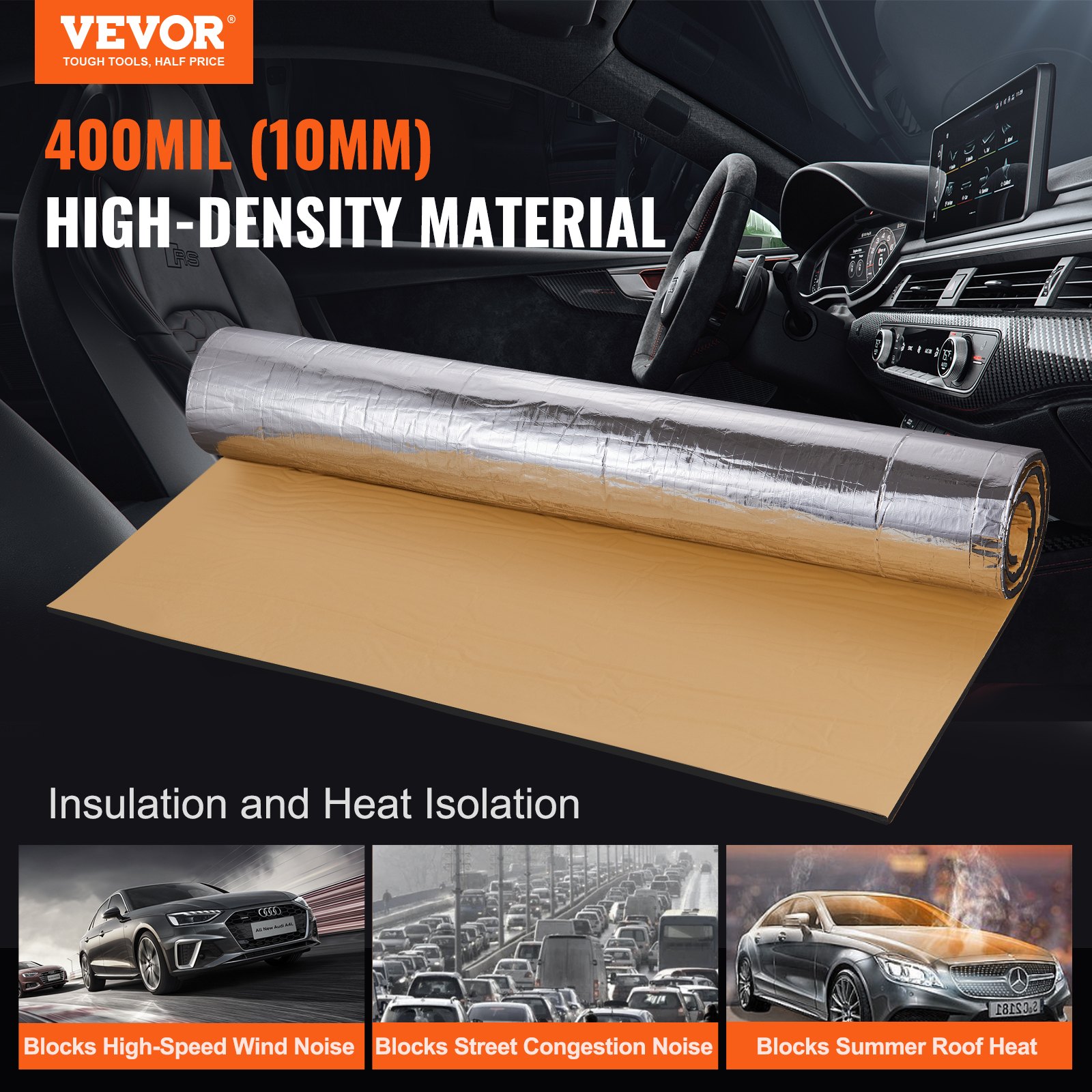 Car Sound Deadening Mat, 400 mil 1.5sq.m Automotive Sound Deadener, High Density Foam Sound Deadener Material & Heat Barrier, Double Layer Waterproof Structure Acoustic Insulation Mat