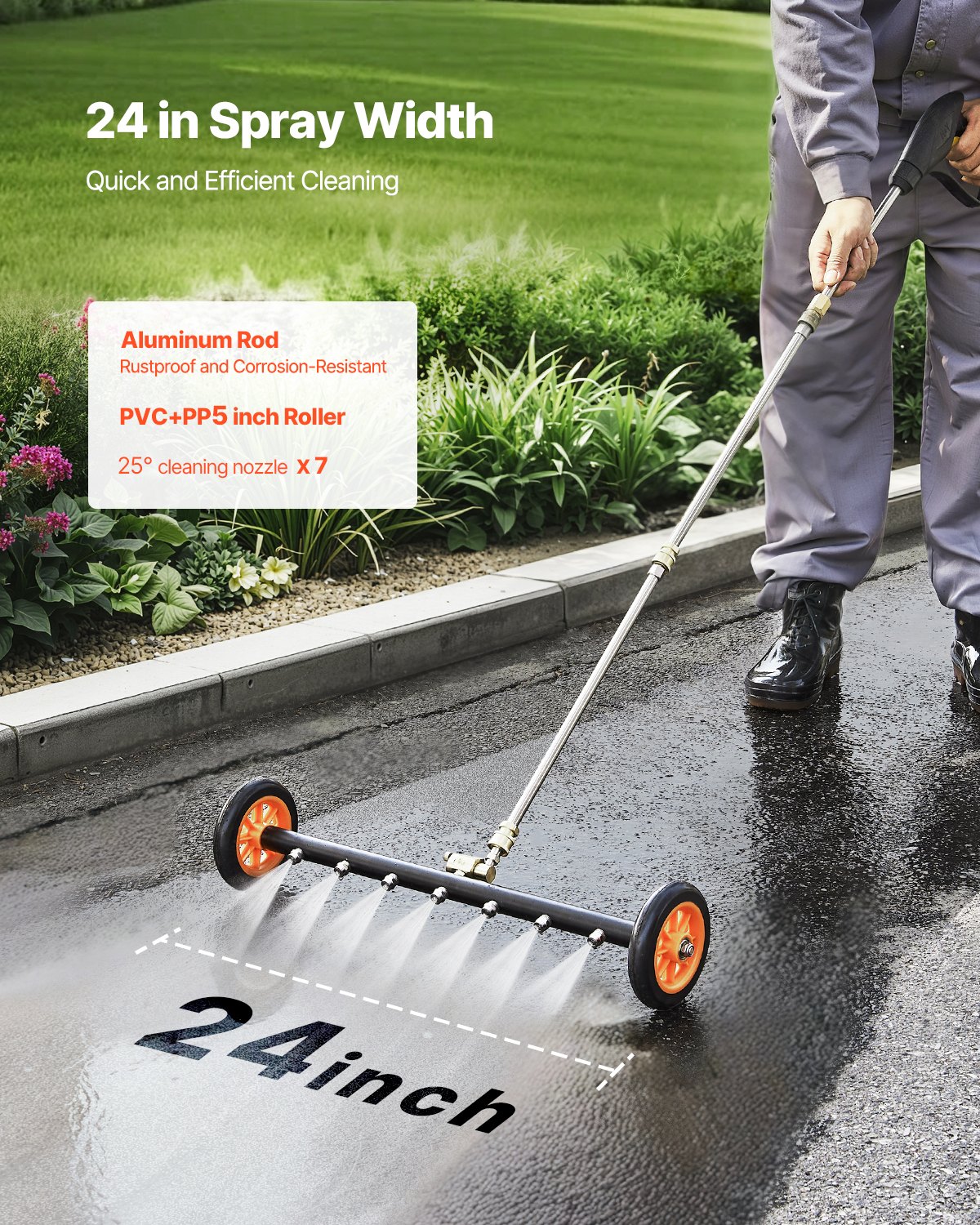 24" Pressure Washer Undercarriage Cleaner, Stainless Steel Surface Cleaner for Pressure Washer, 4000 Max PSI, Angle Adjustment Gear, 7 Spray Nozzles, 2 Extended Wands for Driveway, Patio, Deck