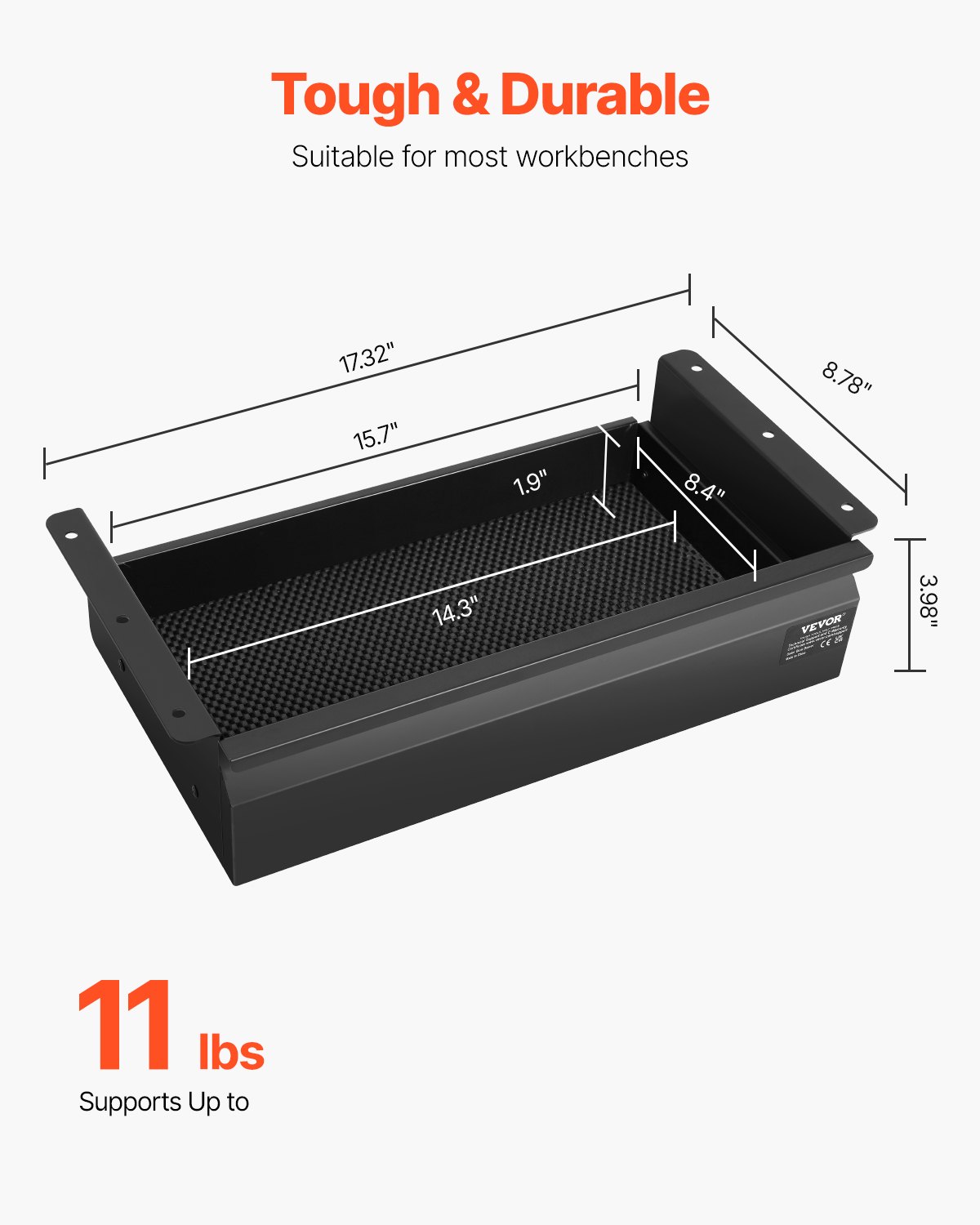 16" Wide Under Desk Drawer Slide Out, Under Desk Mounted Pull-out Drawer Attachment, Hidden Desktop Storage Organizer, Under Table Pencil Drawer for office Home Sit Stand Workstation, 17x9x4 in