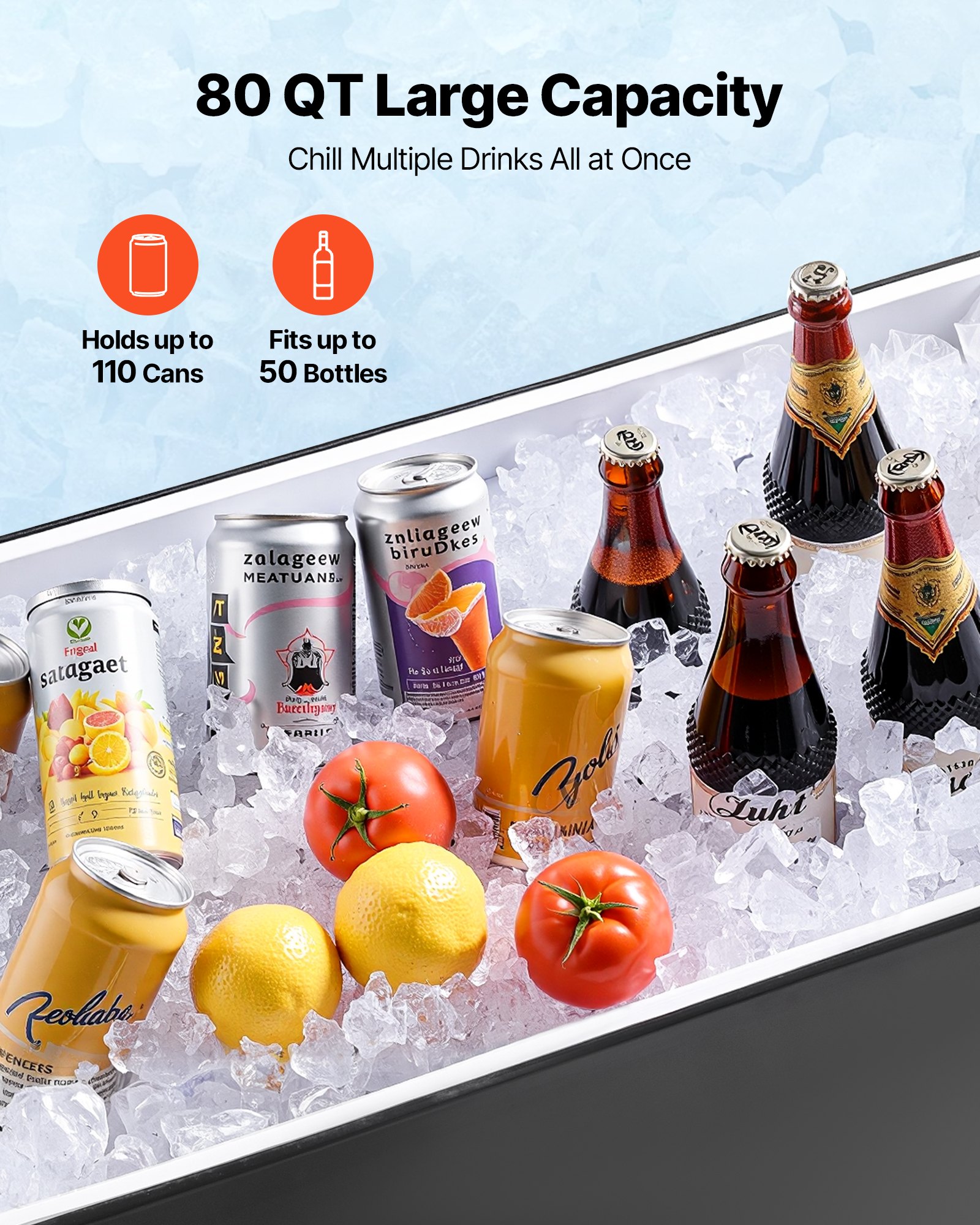 75.71 L Rolling Ice Chest Cart, with 2-Stage Telescopic Pull Handle and 2 Swivel Casters, Portable Table Beach Patio Party Bar Cold Drink Beverage, Outdoor Park Cart on Wheels, Black