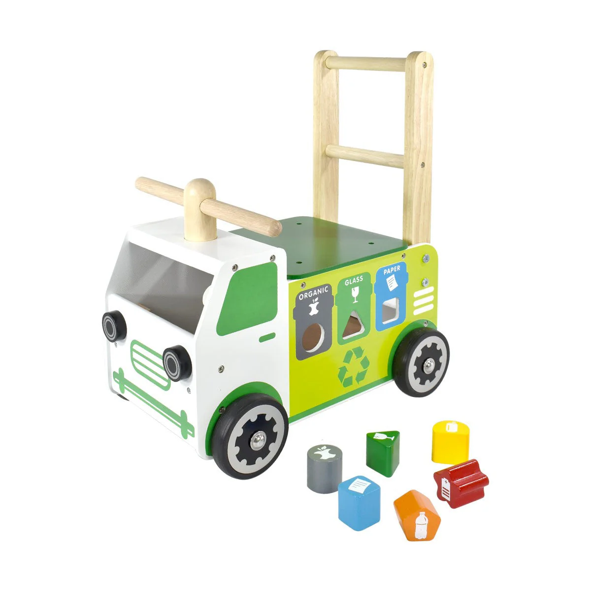 I'm Toy Wooden Walk and Ride Recycling Truck Shape Sorter Toy for Toddlers