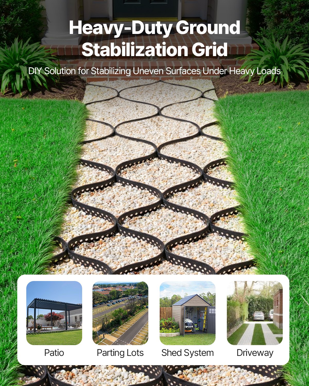 Gravel Grid, 3 Inch Depth, 24.93 x 9.52 FT / 7600 x 2900 mm, 1880 LBS Per Sq ft Grass Ground Retainer, Permeable Geo Grids Driveway Stabilization, for Garden, Patio, Walkway, RV Parking Slopes