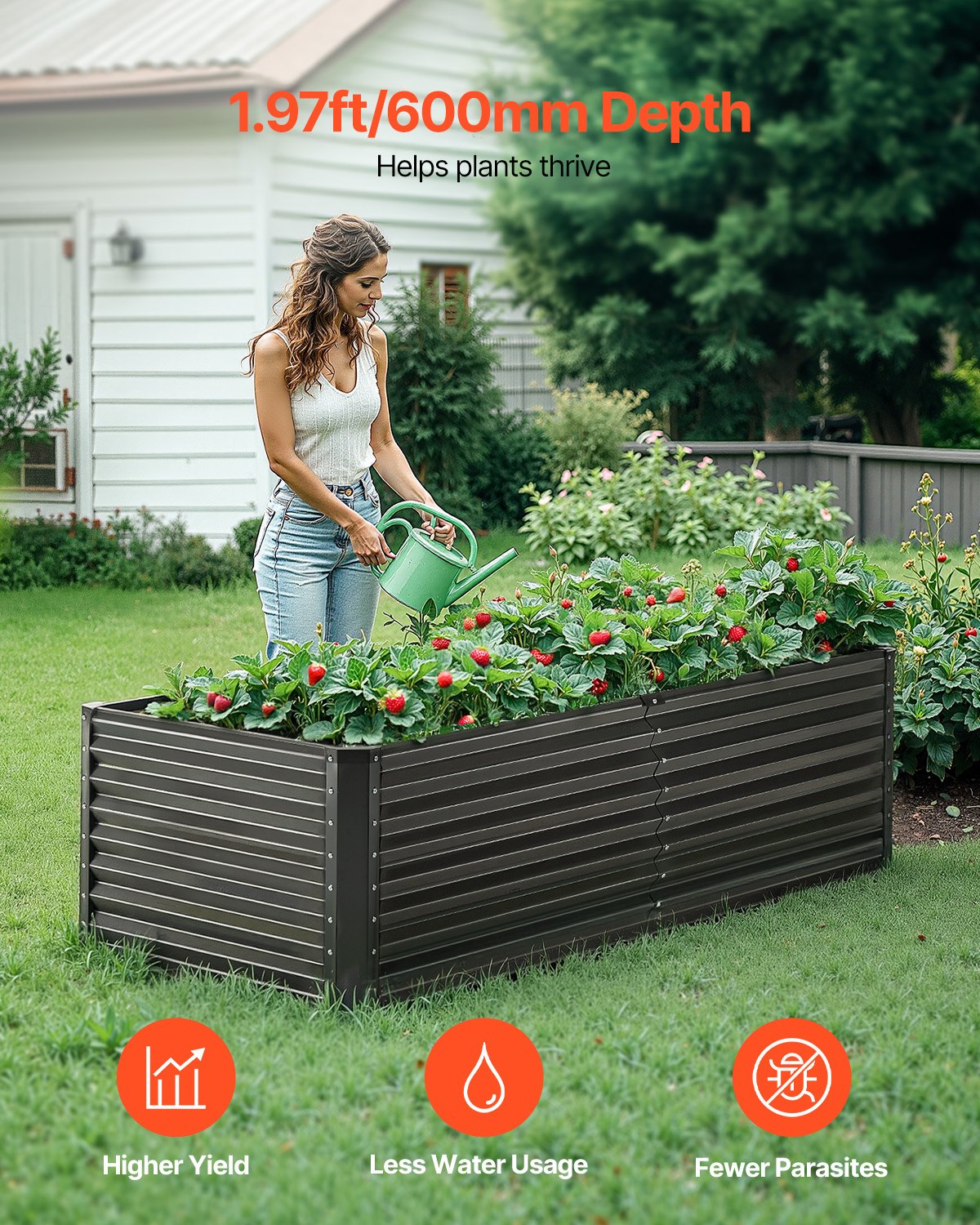 Metal Raised Garden Bed, 6 x 3 x 2 ft Outdoor Galvanized Planter Box, with Open Bottom, Large Planter Raised Bed for Gardening Vegetables, Flowers, Herbs, and Succulent Plants, Dark Gray