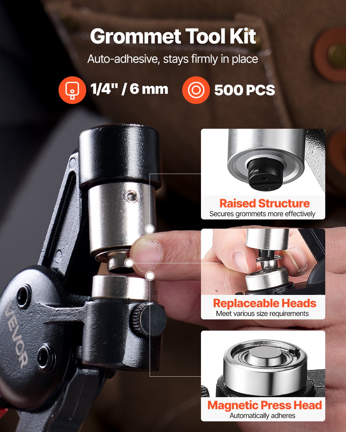 Grommet Tool Kit, 500 PCS 6 mm Metal Eyelets Grommets in Gold and Silver, Eyelet Kit with Manual Grommet Press Pliers, Hole Punch, and Block, for Leather Tarp Shoes Crafts Fabric Belt