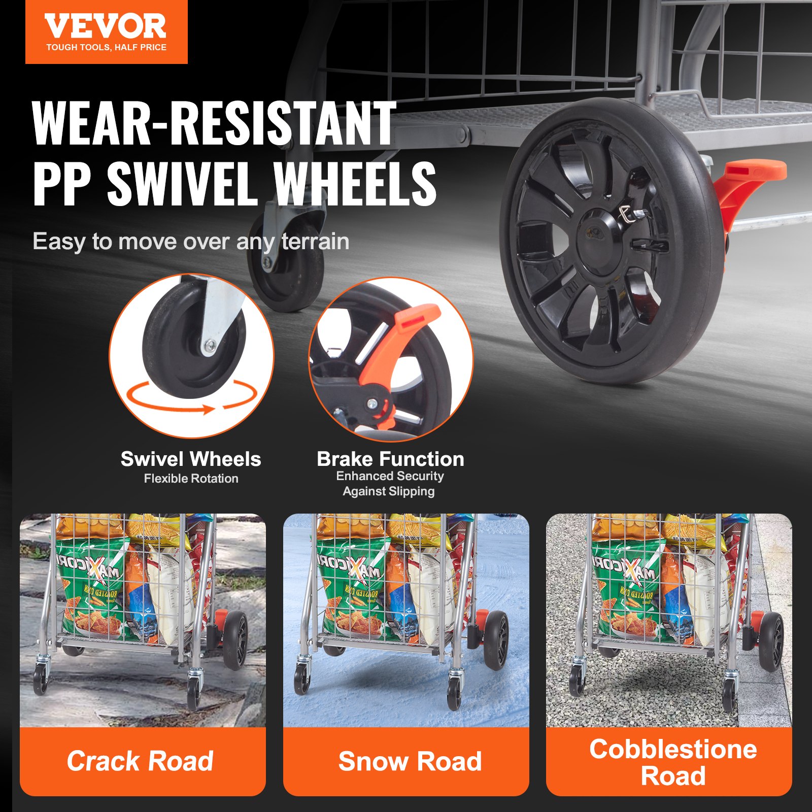 Folding Shopping Cart, 66 lbs Max Load Capacity, Grocery Utility Cart with Rolling Swivel Wheels, Heavy Duty Foldable Laundry Basket Trolley Compact Lightweight Collapsible for Luggage, Silver