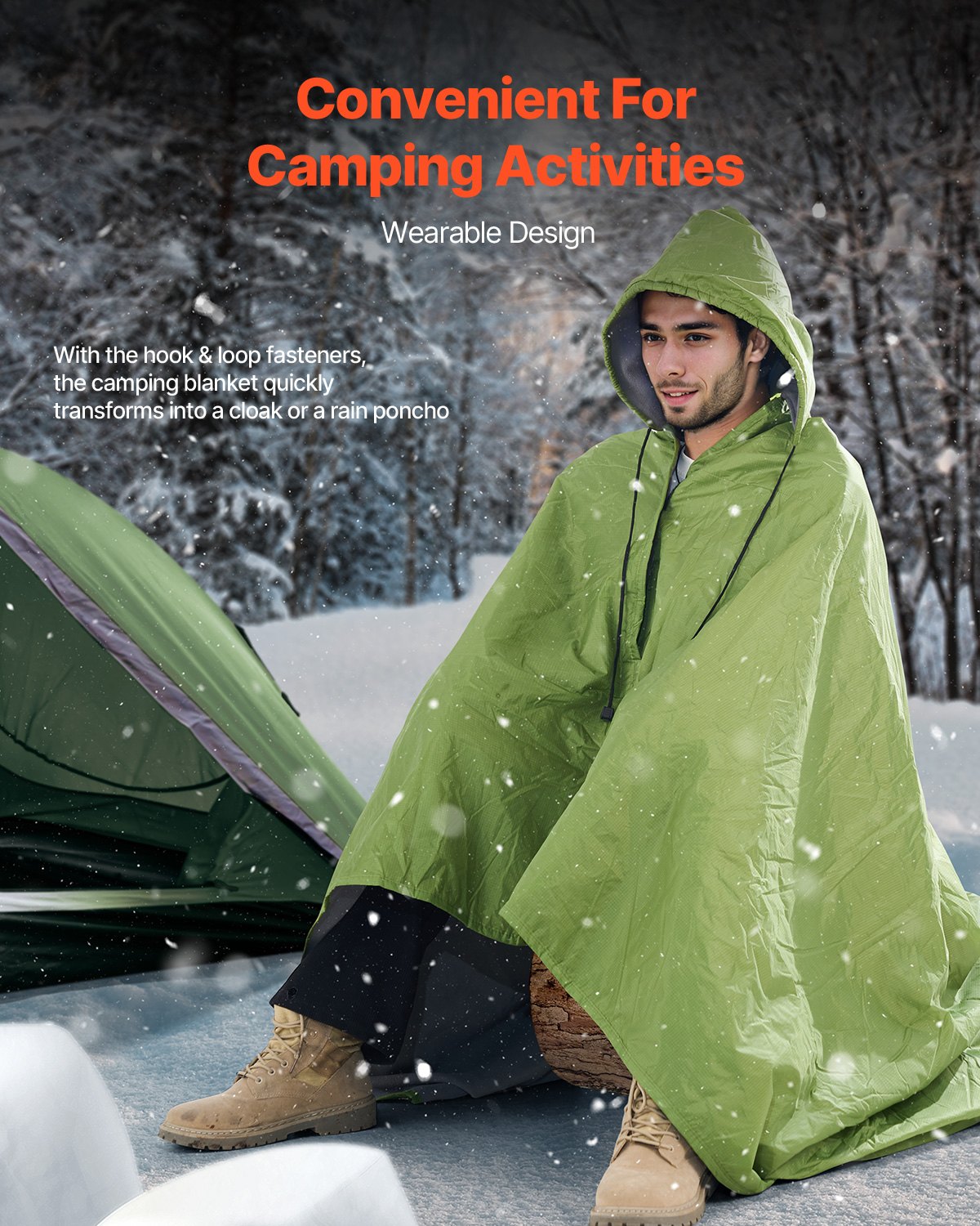Camping Blanket, Warm Wearable Stadium Blanket, Waterproof & Windproof, Polyester Fleece, Flame Retardant, Great for Outdoors, Picnics, Hiking, Sports Events, Travel, 2 m x 1.5 m, Army Green