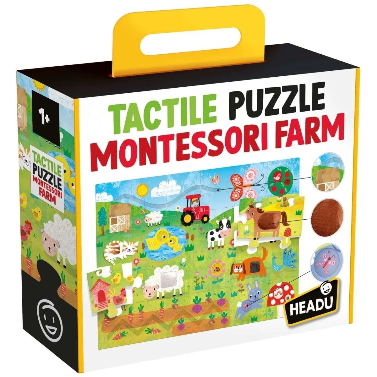 Headu Montessori Farm Puzzle Sensory Learning Toy for Kids with Textured Pieces.