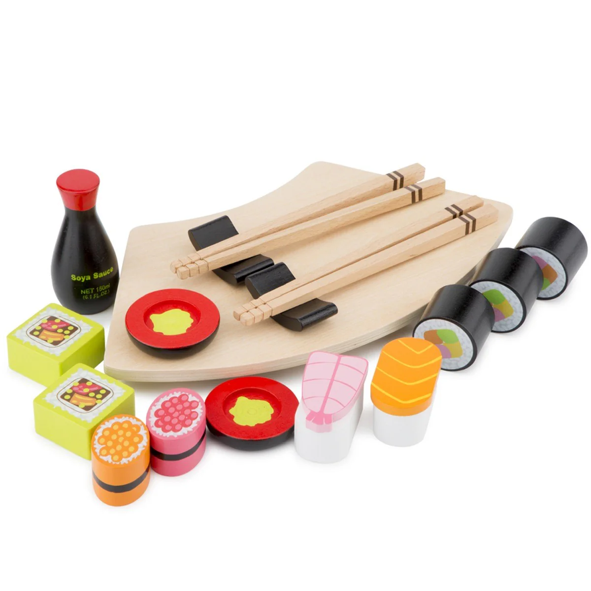New Classic Toys Wooden Pretend Sushi Meal Set for Two 15 Piece Toy Food Playset