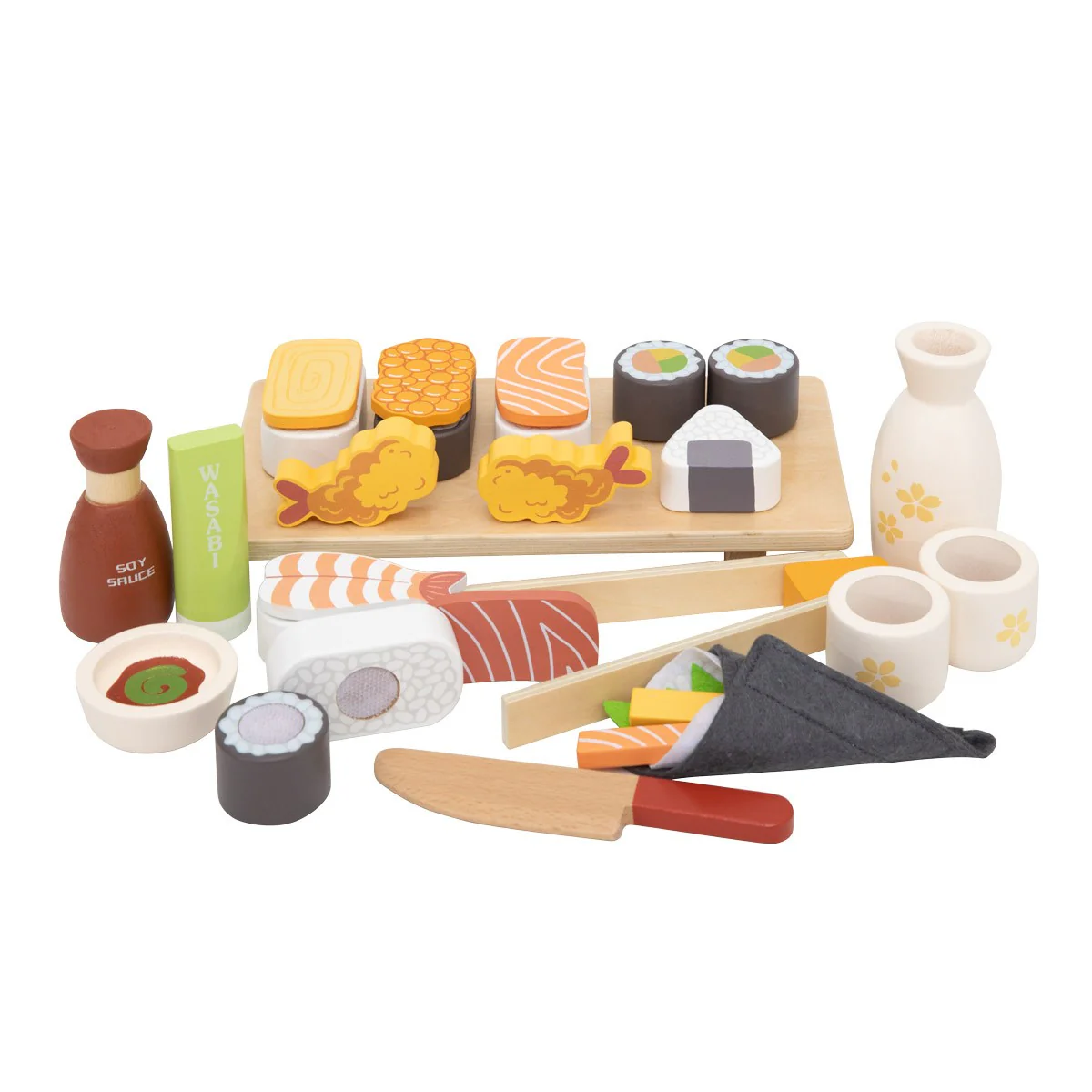 New Classic Toys Wooden Sushi Play Food Set for Kids, Pretend Kitchen