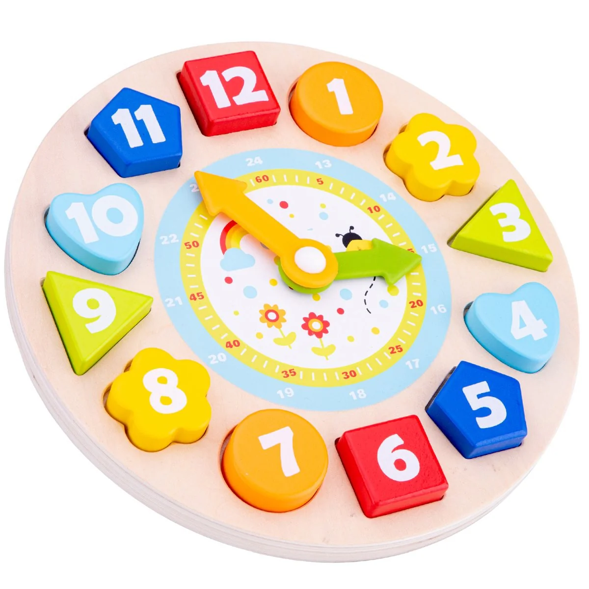 New Classic Toys Wooden Educational Shape Sorting Clock Learn Time Colours and Numbers