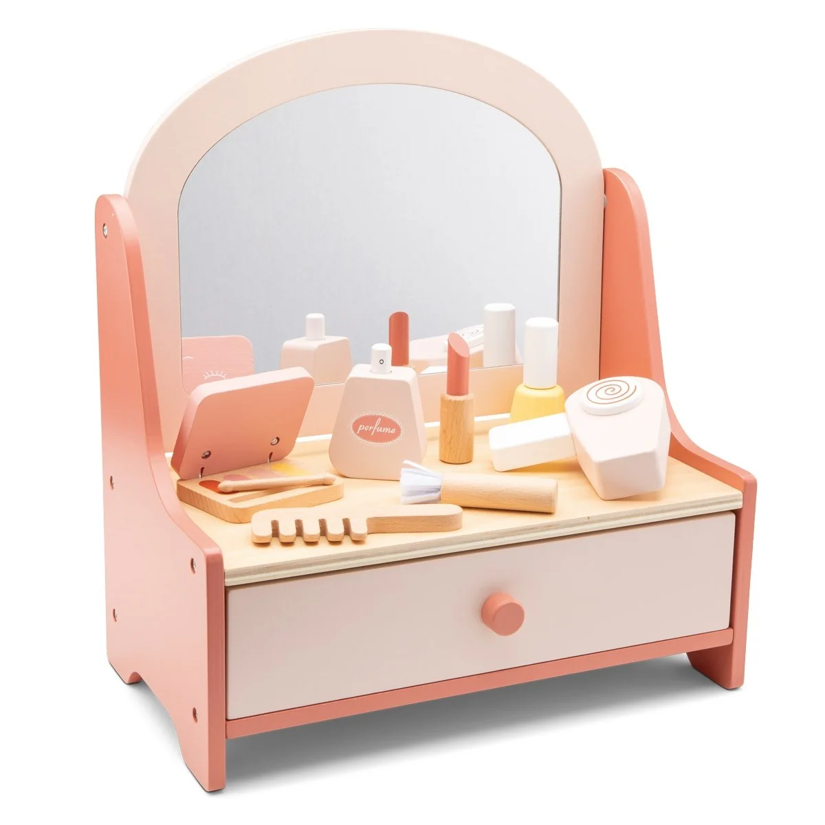 New Classic Toys Wooden Pretend Play Vanity Table Set Role Play Makeup Toy.