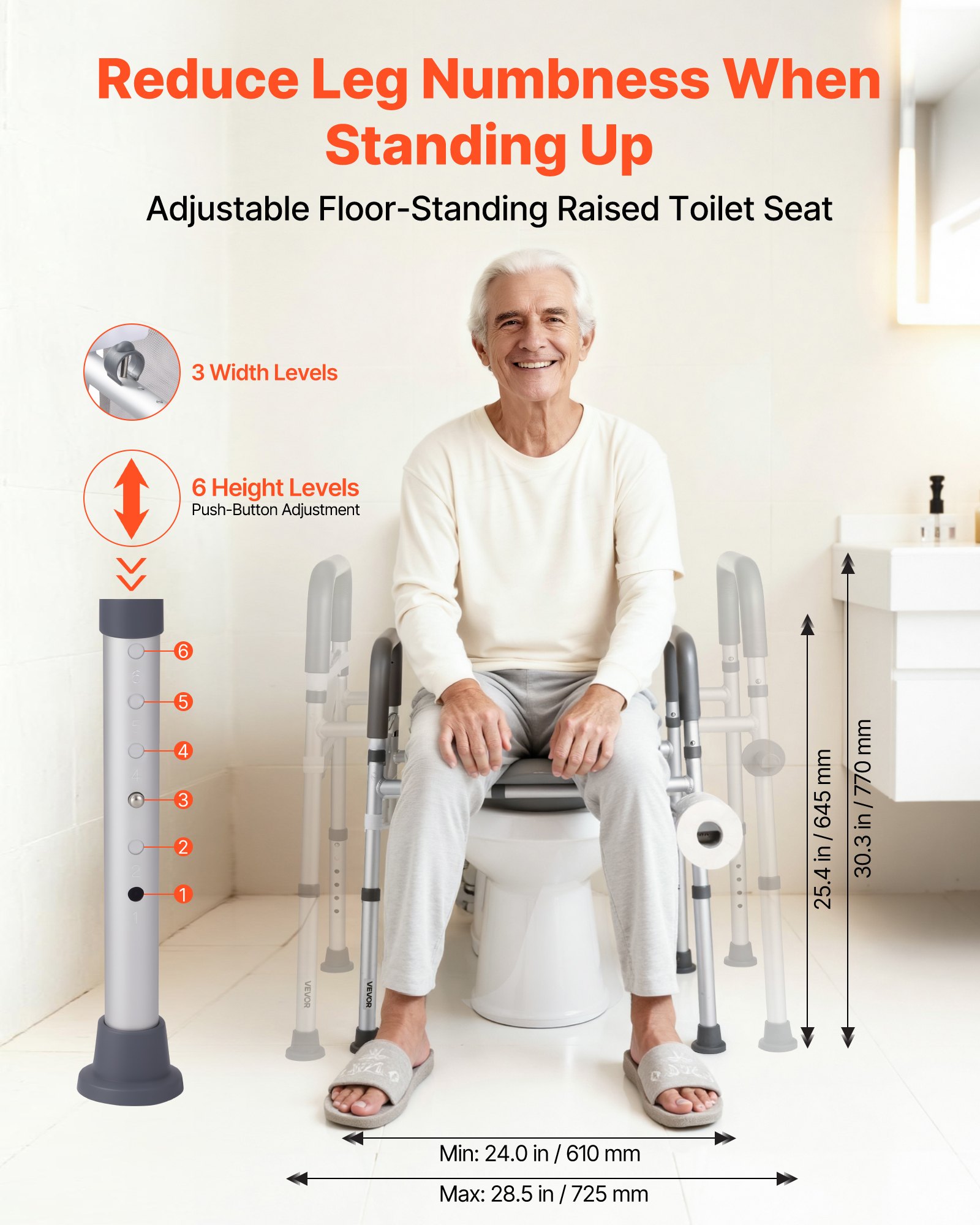 Raised Toilet Seat with Arms, 181 kg Load Capacity, Adjustable Height and Width, Commode Cushion Padded Elevated Toilet Seat Riser with Handles for Seniors, Elderly, Handicap, Disabled, Adults