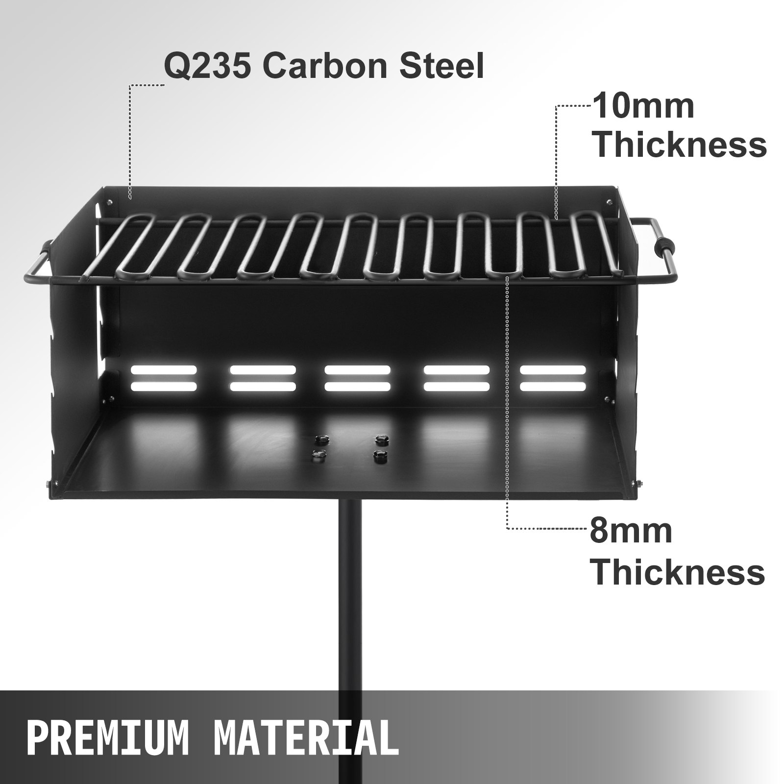 Outdoor Park Style Grill 24 x 16 Inch Park Style Charcoal Grill Carbon Steel Park Style BBQ Grill Adjustable Park Charcoal Grill with Stainless Steel Grate Outdoor Park Grill, In-ground Pillar