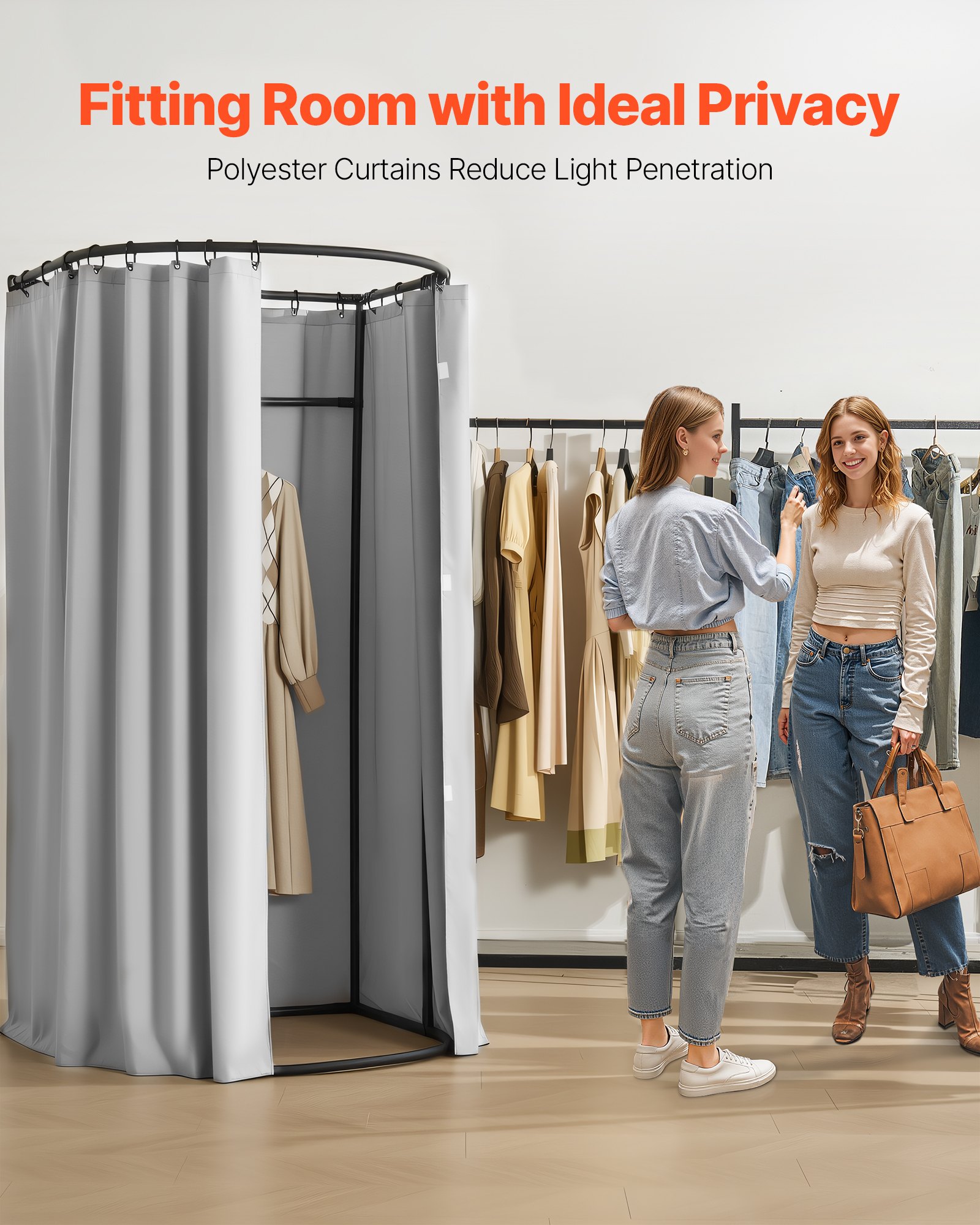 Fitting Room, Dressing Room with Thick Polyester Curtains, Privacy Space with Shading Curtain and a Hook, for Boutique, Mall, Tailor's Store & Outdoor 100 x 95 x 200 cm (Black and Gray-White)