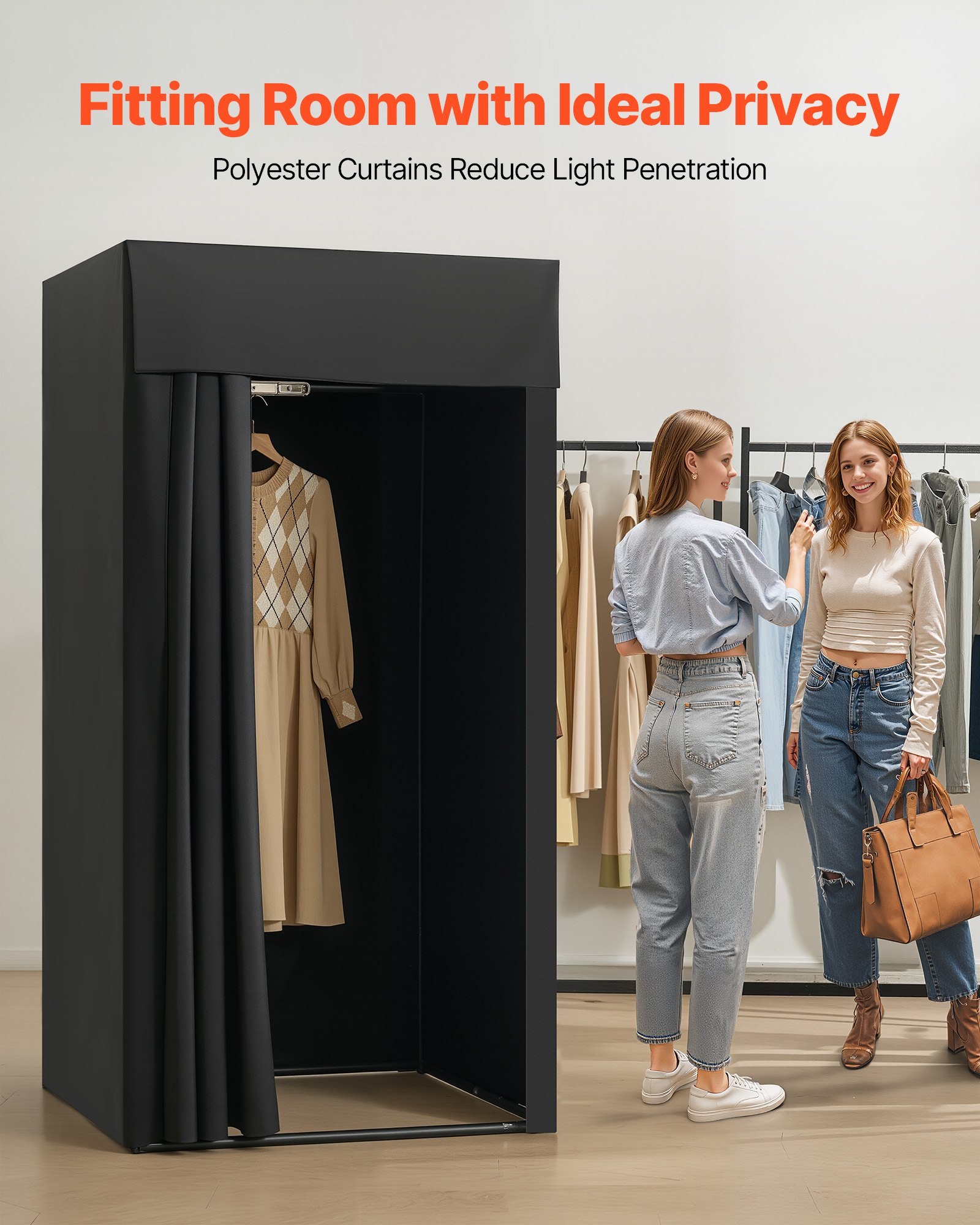 Fitting Room, Portable Dressing Room with Thick Polyester Curtains, Privacy Space with Shading Curtain and a Hook, for Boutique, Mall, Tailor's Store & Outdoor Activity 99 x 99 x 198 cm (Black)