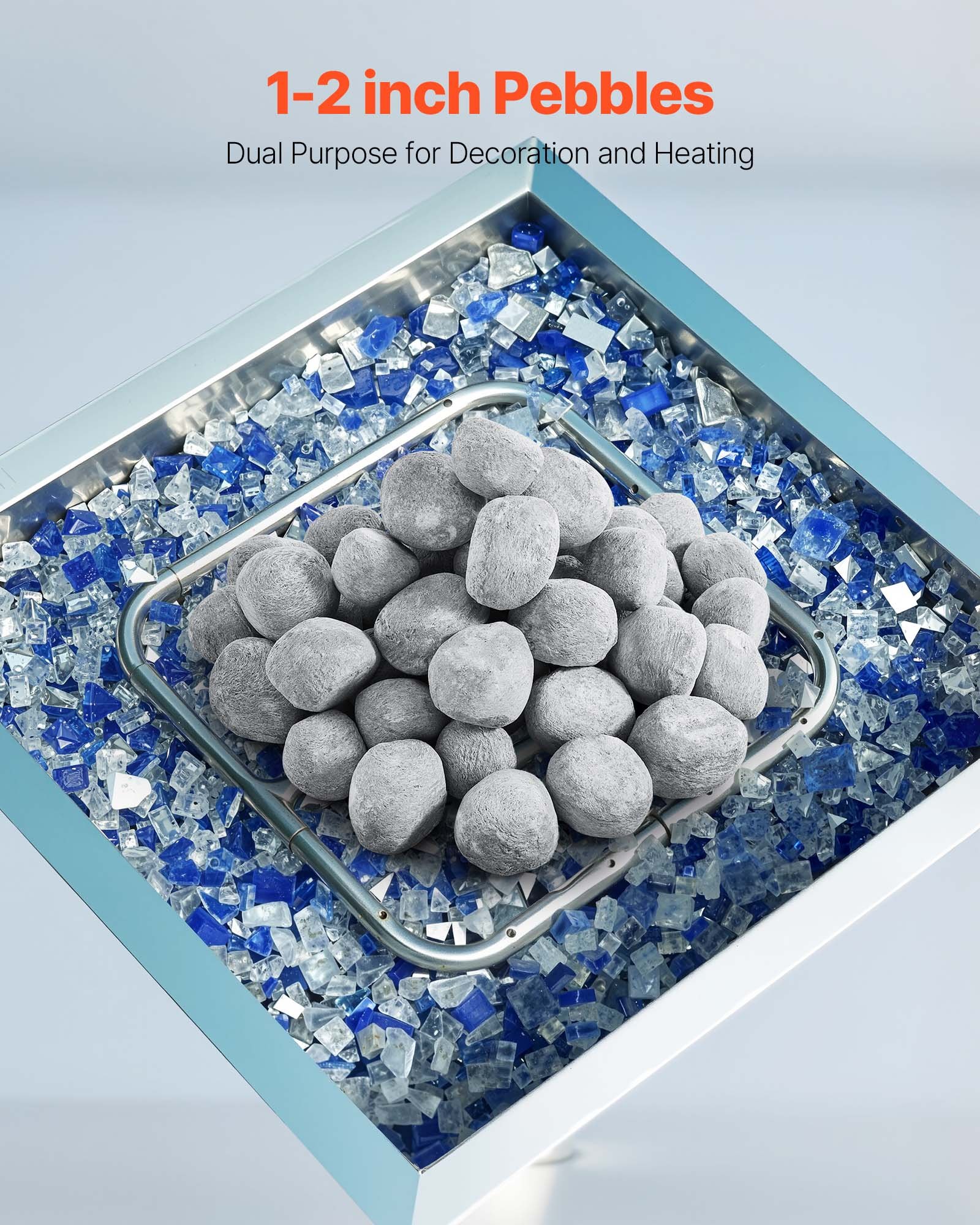 Ceramic Fire Pebble Stones, 25.4-50.8 mm 48 Pcs Lava Rocks, Reusable Fire Pit Stones Indoor and Outdoor Use, Decorative Firepit Rocks for Propane/Gas Fireplace, Stove, Courtyard, Camping