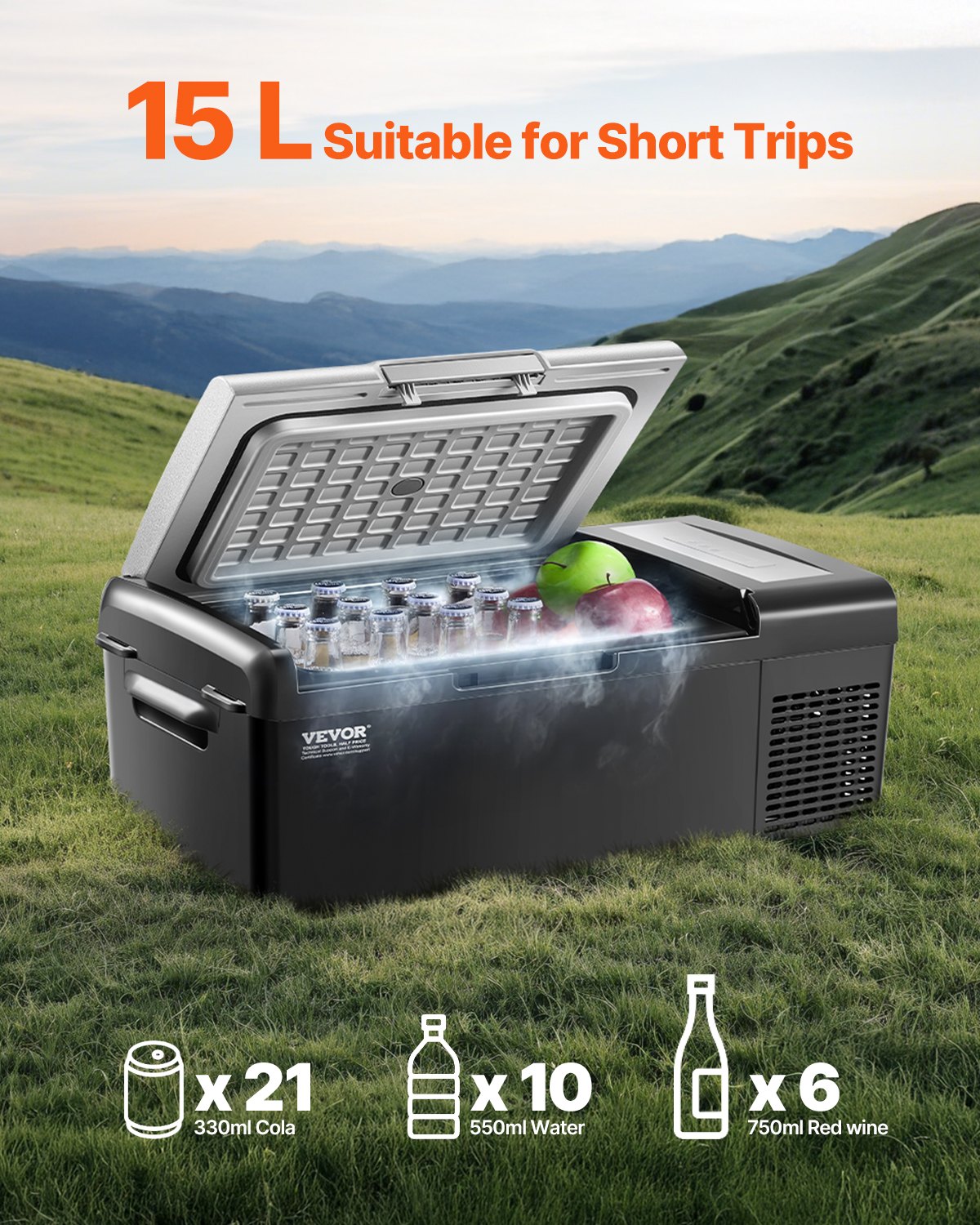 Portable Car Refrigerator, 15L Car Refrigerator Fridge, 12V/24V/100-240V Single Zone Portable Freezer, -20℃ to 20℃ Adjustable Temperature, Compressor Cooler for Home, Outdoor, Camping, RV, Car
