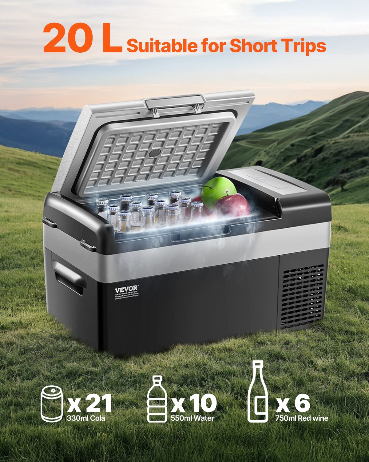 Portable Car Refrigerator, 20L Car Refrigerator Fridge, 12V/24V/100-240V Single Zone Portable Freezer, -20℃ to 20℃ Adjustable Temperature, Compressor Cooler for Home, Outdoor, Camping, RV, Car