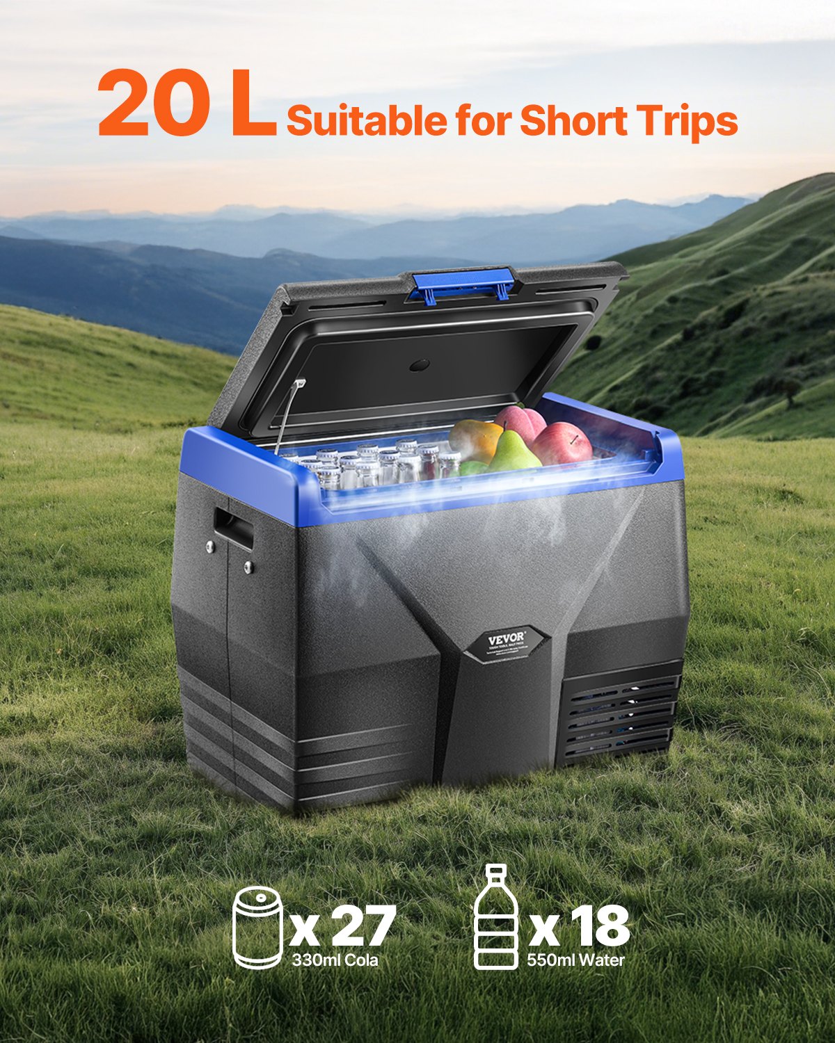 Portable Car Refrigerator, 20L Car Refrigerator Fridge, 12V/24V/100-240V Single Zone Portable Freezer, -18℃ to 10℃ Adjustable Temperature, Compressor Cooler for Home, Outdoor, Camping, RV, Car