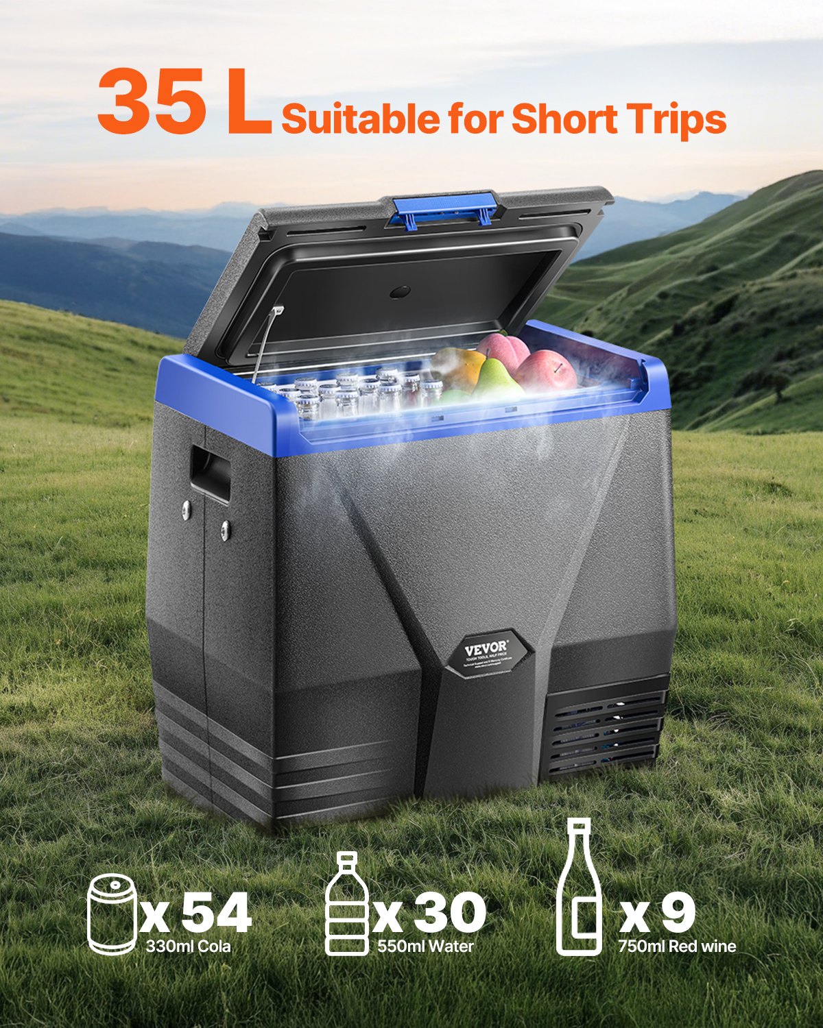 Portable Car Refrigerator, 35L Car Refrigerator Fridge, 12V/24V/100-240V Single Zone Portable Freezer, -18℃ to 10℃ Adjustable Temperature, Compressor Cooler for Home, Outdoor, Camping, RV, Car