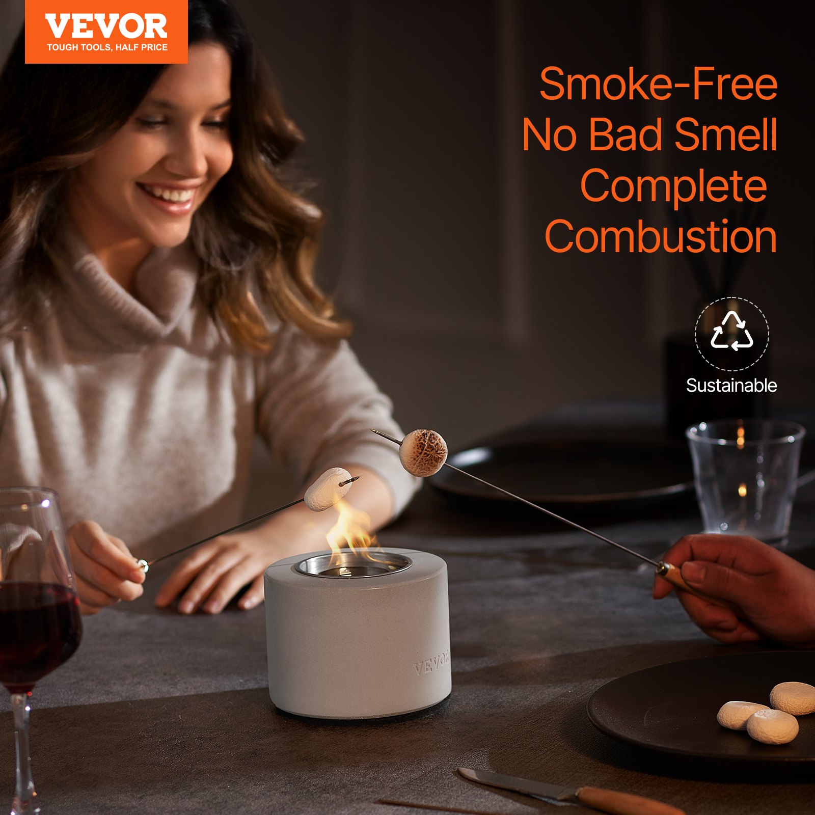 Tabletop Fire Pit Bowl, Concrete Tabletop Fireplace Indoor Outdoor Decor, Portable Rubbing Alcohol Burner Smores Maker, for Patio Balcony with Extinguisher Cover,Cylinder Light Gray