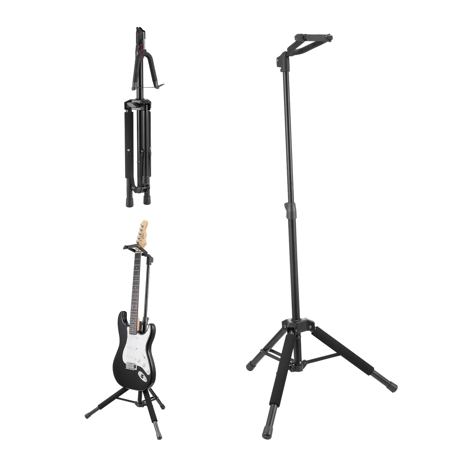 Tripod Guitar Stand, 33 lbs/15 kg Load Capacity, Floor-Standing Foldable Guitar Stand Display Rack with 35.4-47.2 in/900-1200 mm Adjustable Height, for Guitar Acoustic Electric Classical Bass