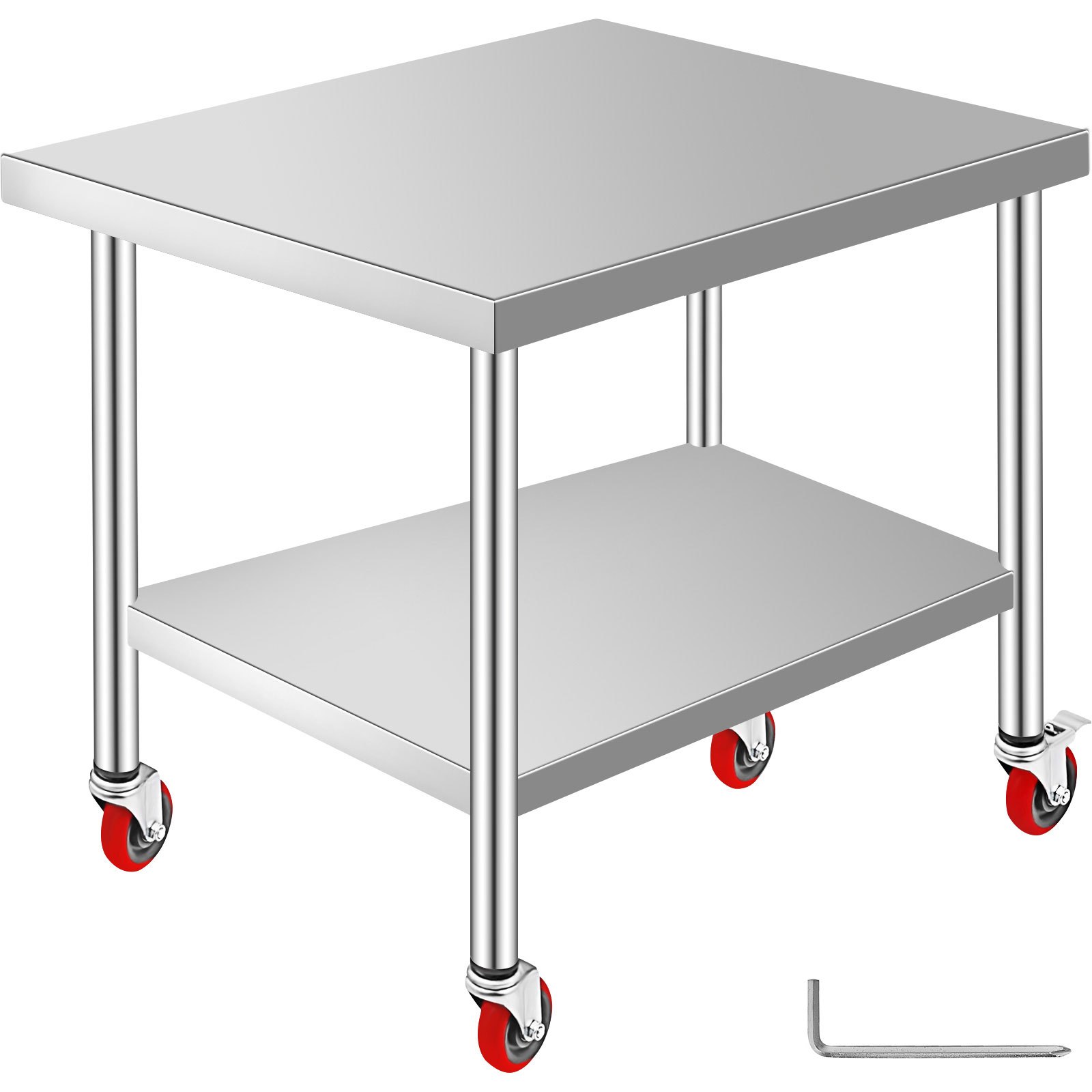 30x36x34 Inch Stainless Steel Work Table 3-Stage Adjustable Shelf with 4 Wheels Heavy Duty Commercial Food Prep Worktable with Brake for Kitchen Prep Work