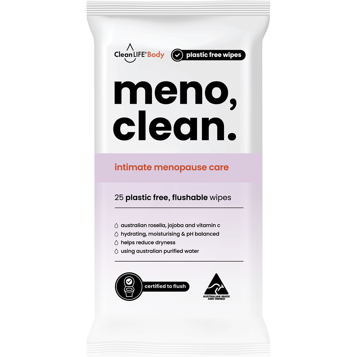 Meno Clean Wipes Flushable Plastic Free Wipes 25pk