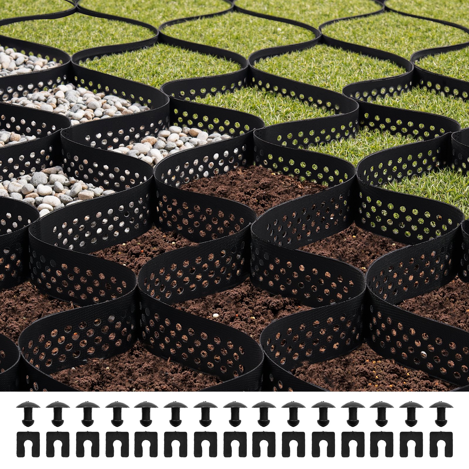 Gravel Grid, 3 Inch Depth, 24.93 x 9.52 FT / 7600 x 2900 mm, 1880 LBS Per Sq ft Grass Ground Retainer, Permeable Geo Grids Driveway Stabilization, for Garden, Patio, Walkway, RV Parking Slopes