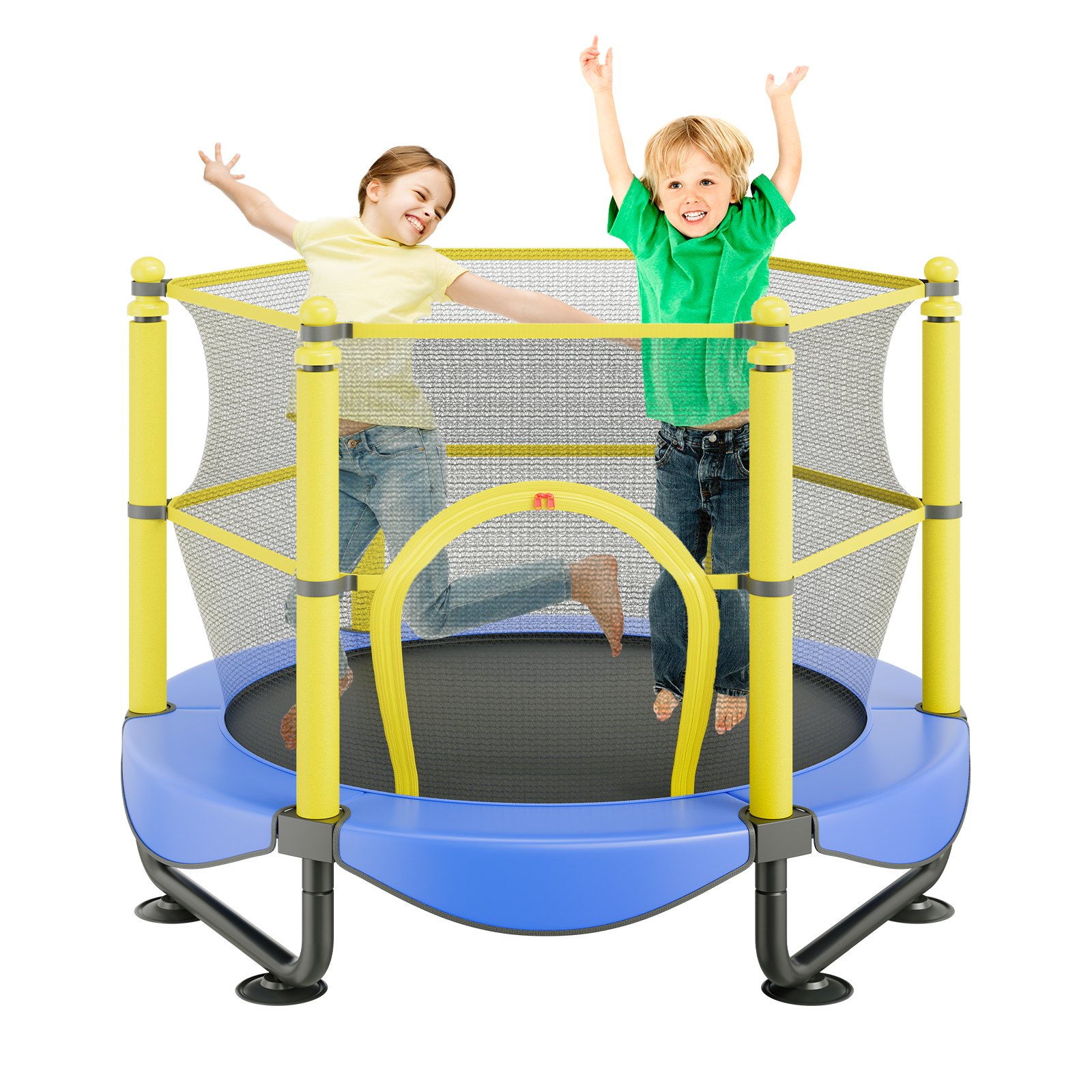 5FT Trampoline for Kids, 60" Indoor Outdoor Trampoline with Safety Enclosure Net, Basketball Hoop and Ocean Balls, Mini Toddler Recreational Trampoline Birthday Gifts for 3+ Years Kids