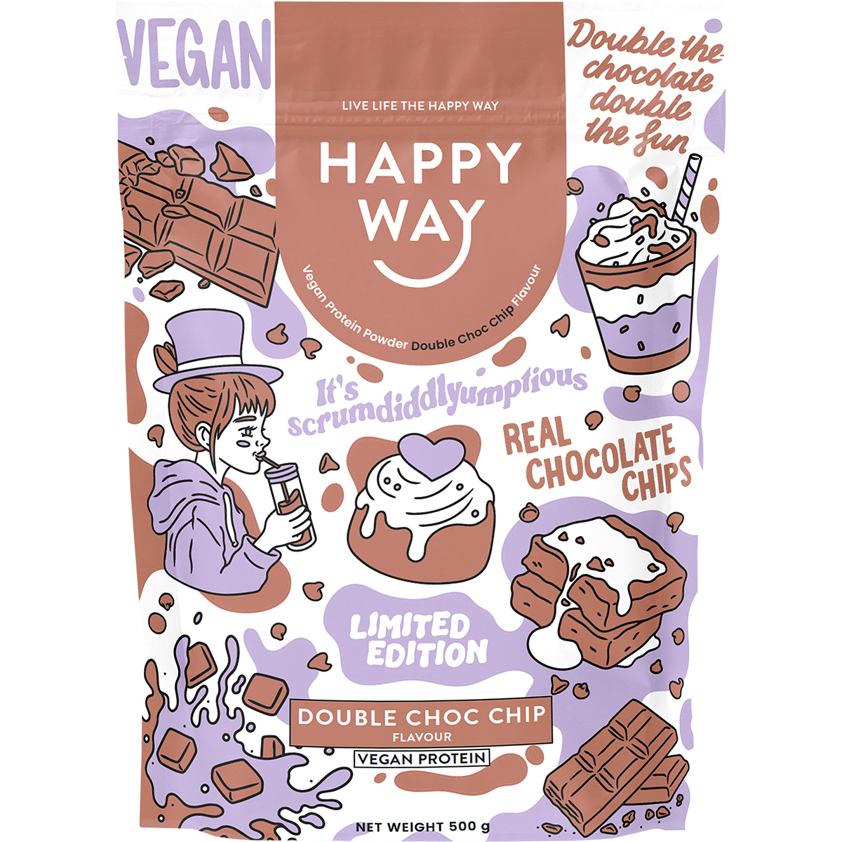 Vegan Protein Powder Double Choc Chip 500g