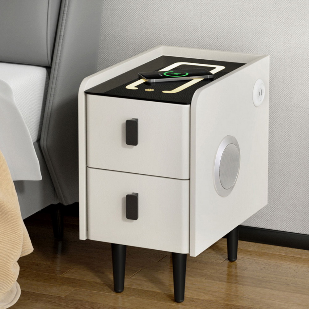 Artiss Smart Bedside Table 2 Drawers with Wireless Charging Ports LED AIDA