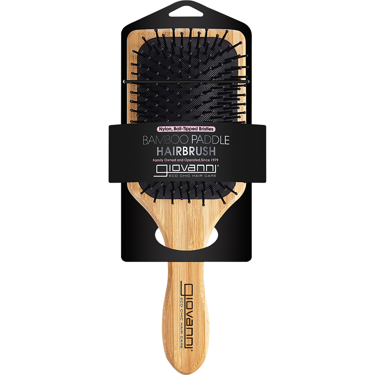 Bamboo Hair Brush Paddle Nylon Ball Tipped Bristles