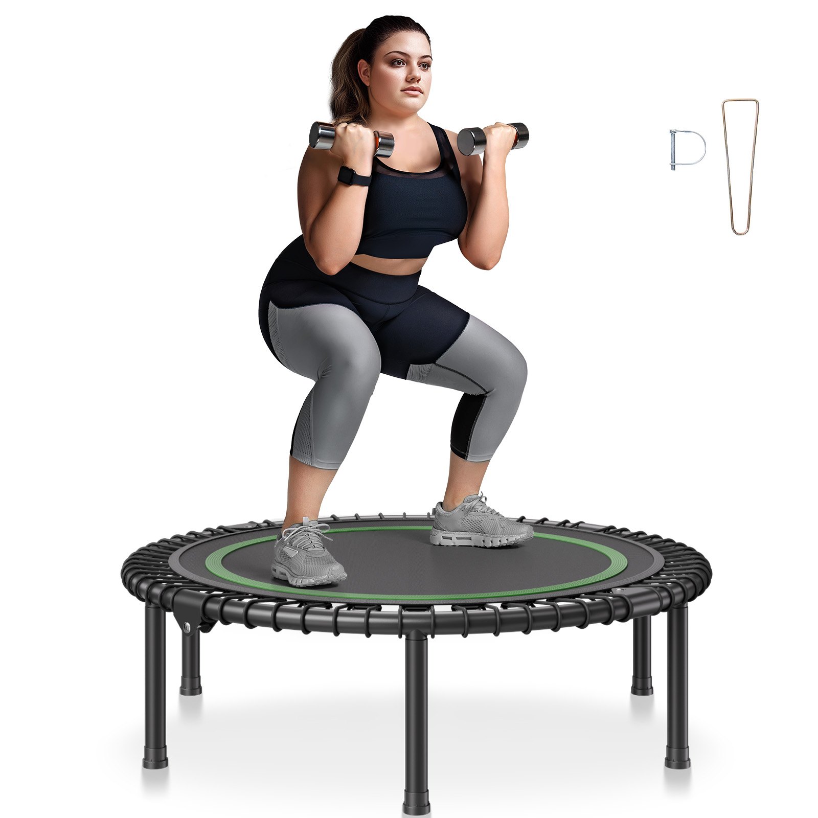 Foldable Mini Trampoline, 40 Inch Fitness Rebounder, Max Load 330 lbs Exercise Trampoline, Stable & Quiet Indoor Small Workout Trampoline, Mini Trampoline for Adults Indoor/Garden Workout