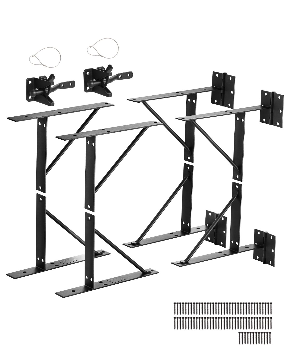Gate Corner Brace Bracket, 2 Sets, Anti Sag Gate Frame Hardware Kit, Gate Frame Brace Bracket with Latch Lock, Screws, for Shed Doors, Corral Gates, Driveway Gates, Stable Gates, Iron, Black