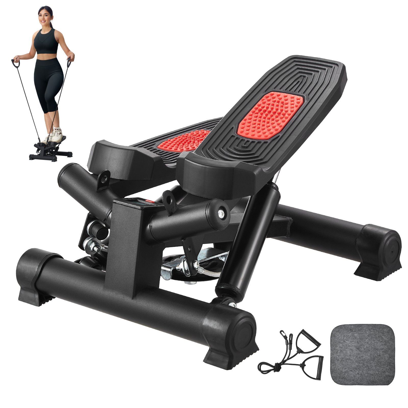 Stair Stepper, Mini Stepper for Exercise at Home, Hydraulic Fitness Twist Stepper with Resistance Bands, Full Body Workout Cardio Equipment, Stair Climber with LCD Monitor, 330LBS Load Capacity
