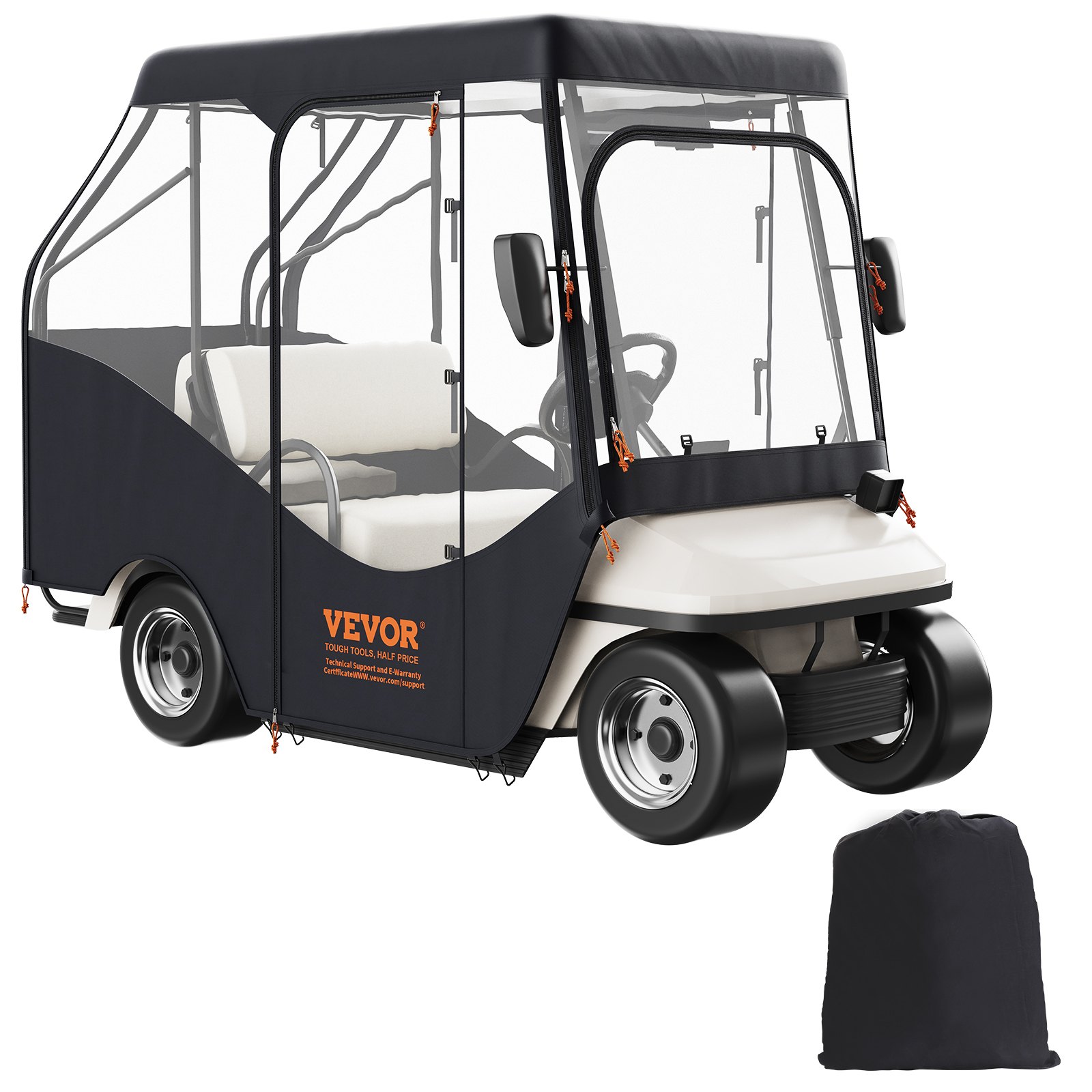Golf Cart Enclosure, 420D Polyester Driving Enclosure with 4-Sided Transparent Windows, 4 Passenger Club Car Covers for 2+2 Passenger Golf Carts, Sunproof and Dustproof Outdoor Cart Cover