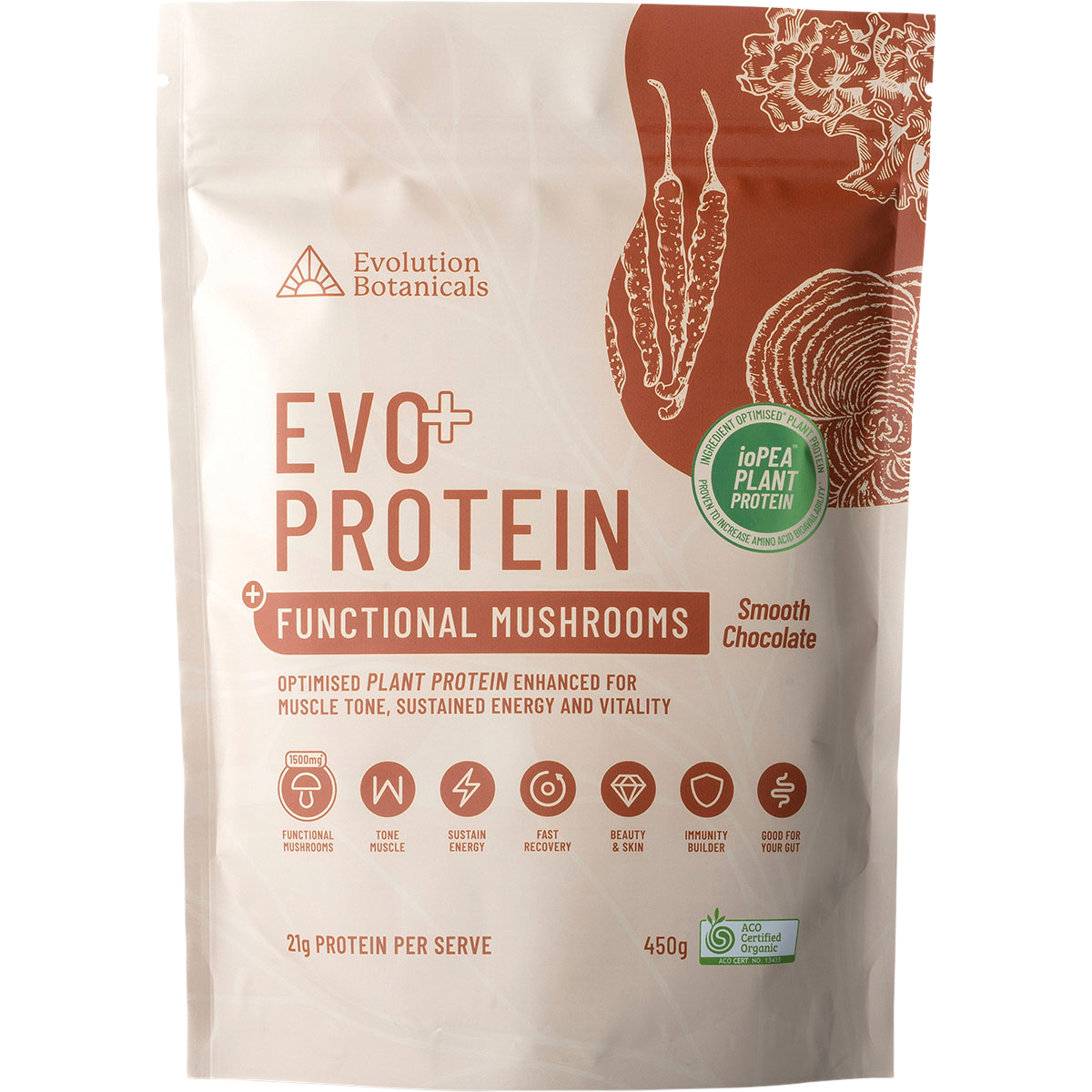Evolution Botanicals EVO+ Protein Functional Mushrooms Smooth Chocolate