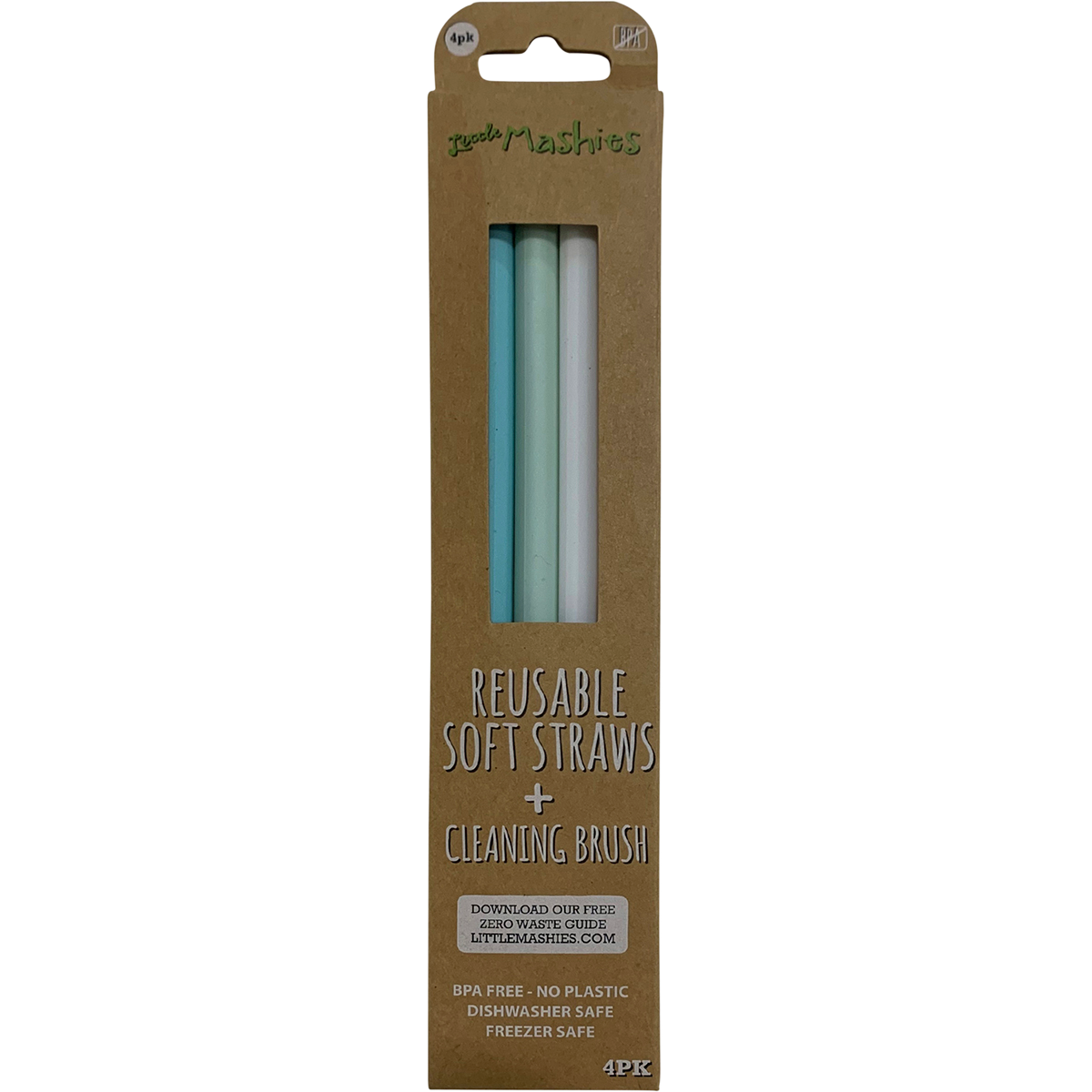 Reusable Soft Silicone Straws Pastel + Cleaning Brush 4pk